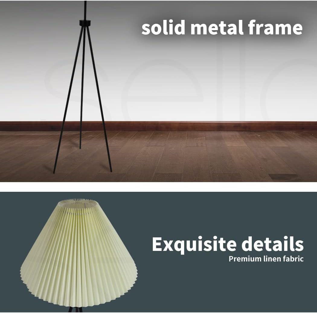 EMITTO Modern Tripod Floor Lamp Linen Fabric Lampshade Home Decor Reading Beige image number 3