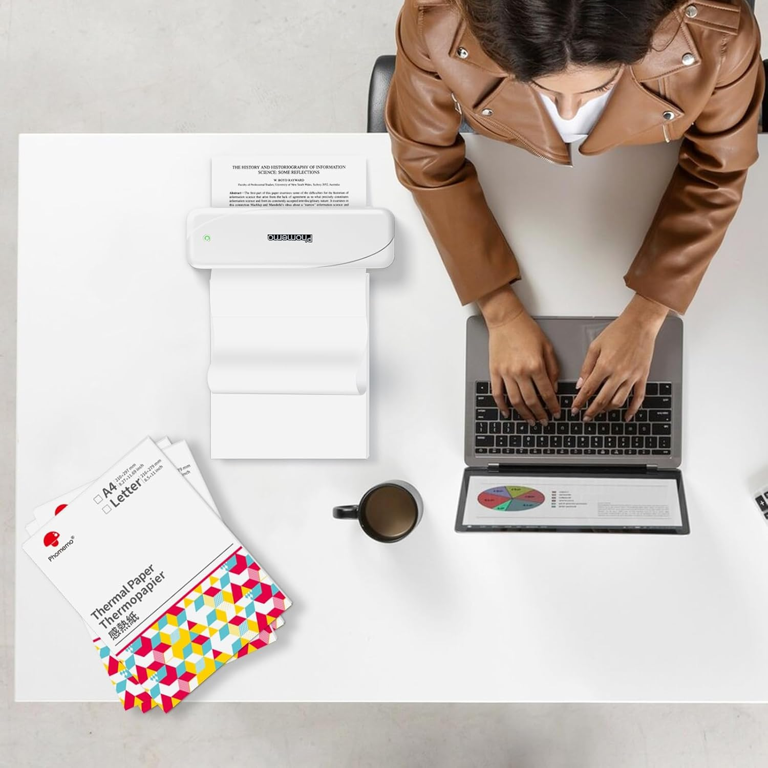 Phomemo Letter Thermal Paper, Letter Size Paper,Inkless Portable Printer for Travel Paper for M08F-Letter,M08F M832,M833 M834 M835 Portable Thermal Printer, Size 8.5"&times;11&rdquo;, 200 Sheets image number 1