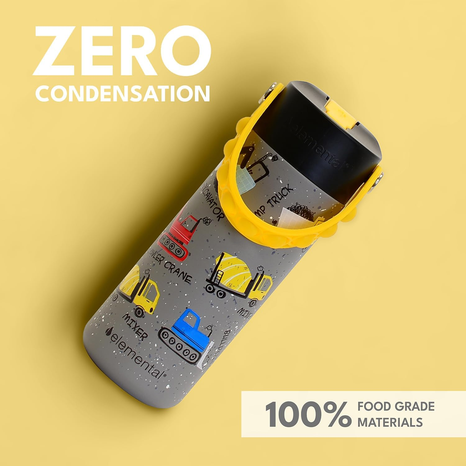 Elemental Insulated Kids Water Bottle, Stainless Steel Water Bottle with Straw Lid & Stress Reliever Pop-It Handle, Leak-Proof Water Bottles for School, Travelling and Sports, 530Ml - Construction image number 6