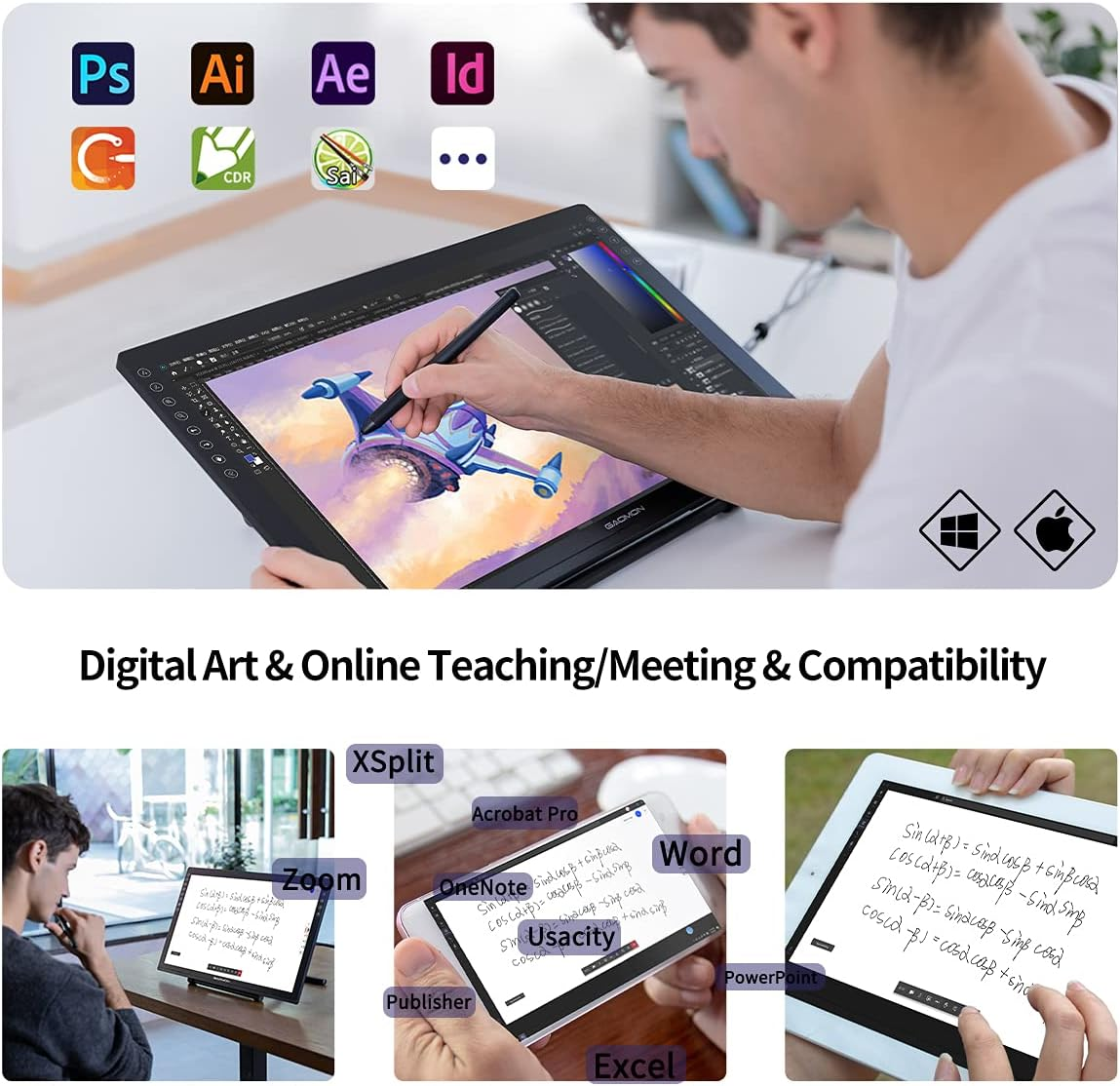 GAOMON PD2200 Drawing Tablet with Screen, Full-Laminated Digital Art Tablet with 8 Touch Buttons, Battery-Free Stylus, Tilt, 130% Srgb, 21.5 Inch Graphics Tablet with Stand for Mac, Windows PC
