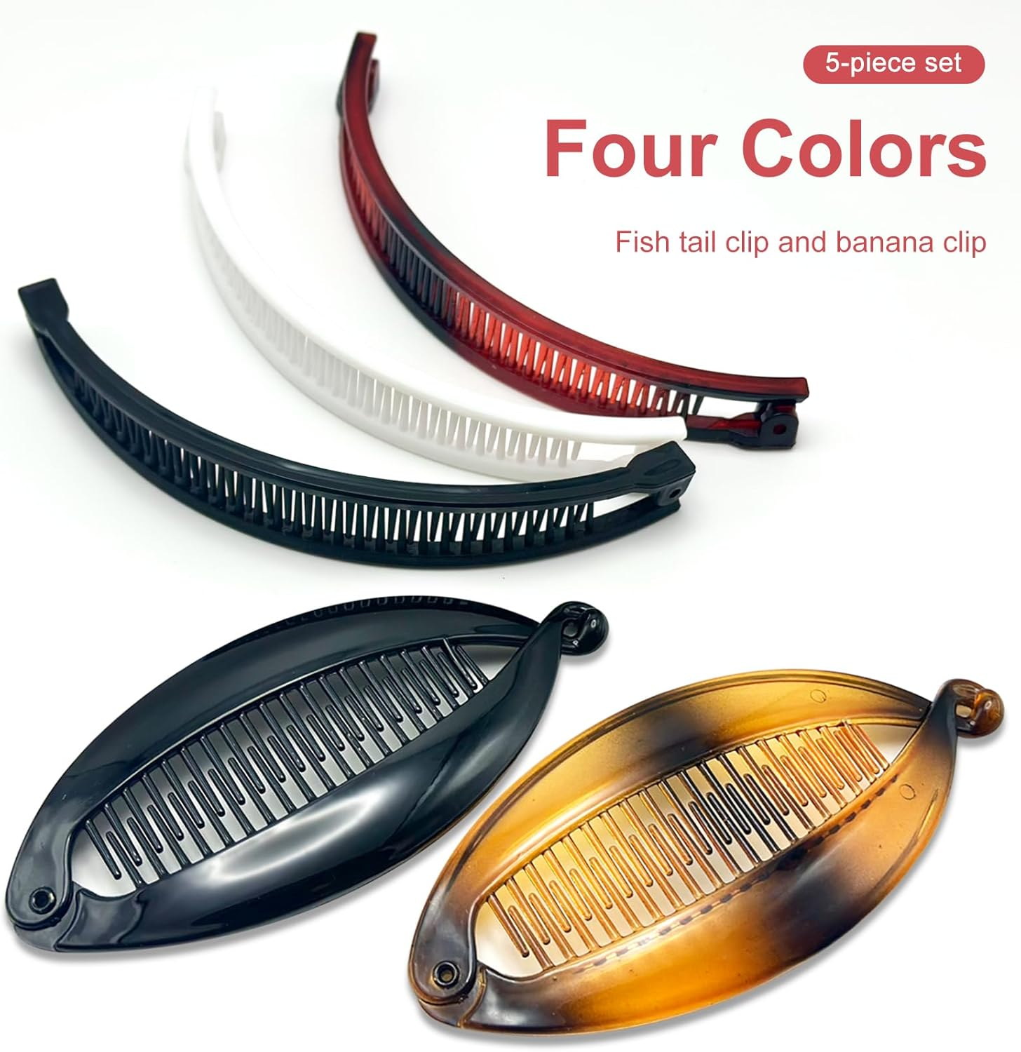 BRDXOOL Pack of 5 Banana Hair Clips, Women'S Fish Clips, Elegant Classic Ponytail Clips, Hair Arrangement, Suitable for Thick Hair, Non-Slip, Fashionable, Portable (Two Styles) image number 4