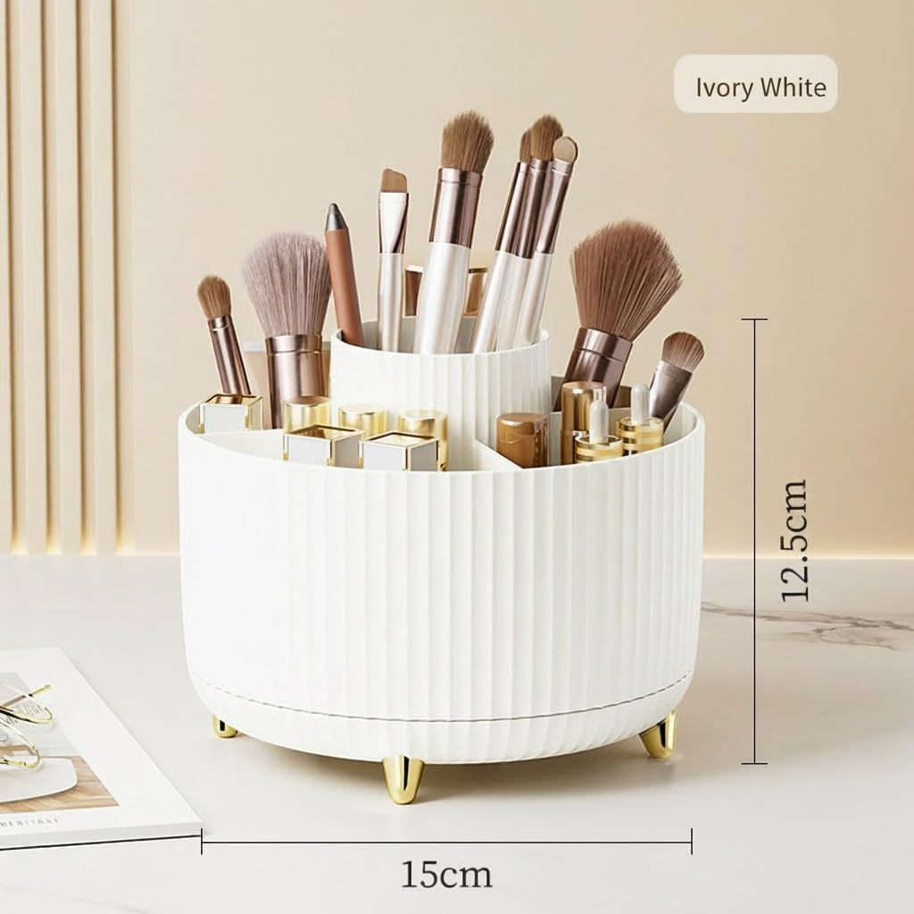 Spinning Makeup Brush Holder, 360&deg; Rotating Makeup Brush Organizer with 5 Slots, Large Capacity Cosmetic Storage Cup for Makeup Brushes, Lipsticks, Nail Polish, Bathroom Vanity Organizer(Pure White) image number 4