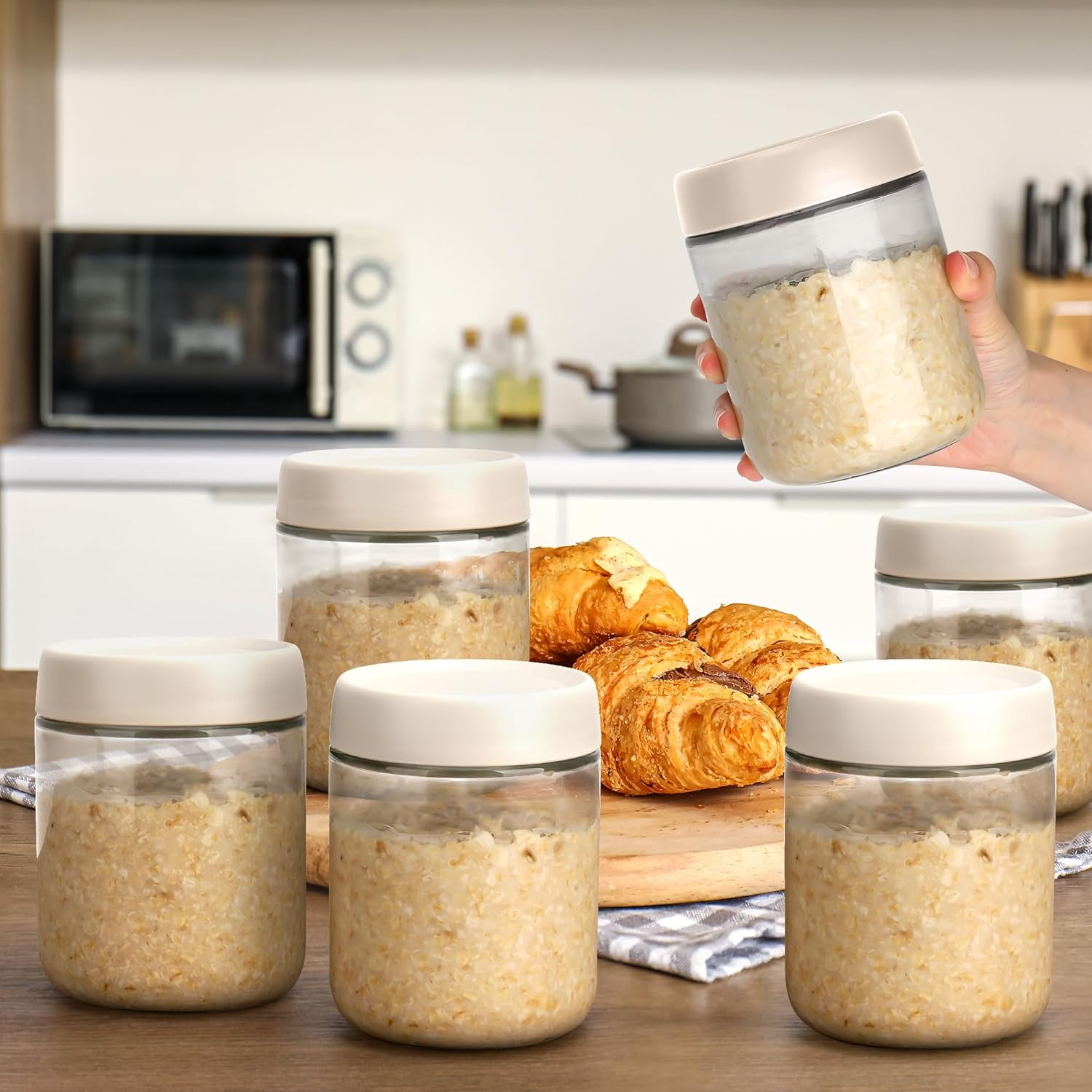 EONJOE 6-Pack Glass Jars with Lids 16Oz Overnight Oats Meal Prep Salad Food Cereal Snacks Containers Pudding Yogurt Storage Mason Jar Airtight image number 4