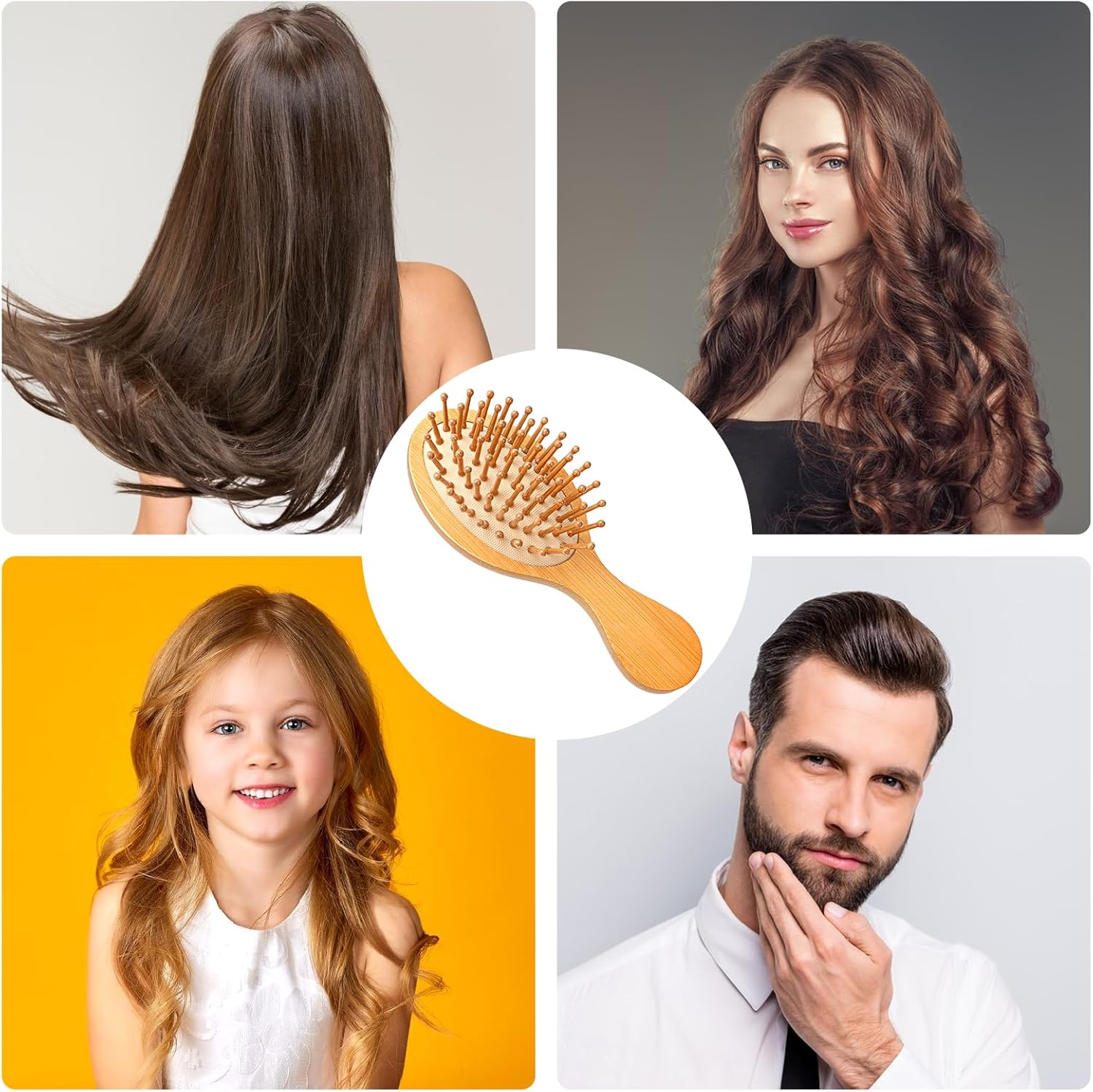 Mozeat Lens Small Bamboo Brush for Hair Growth, Natural Wooden Scalp Brush Mini Hair Scalp Massager Detangling Hairbrush for Women,With Handle Design and Anti-Static round Wood Pins image number 6