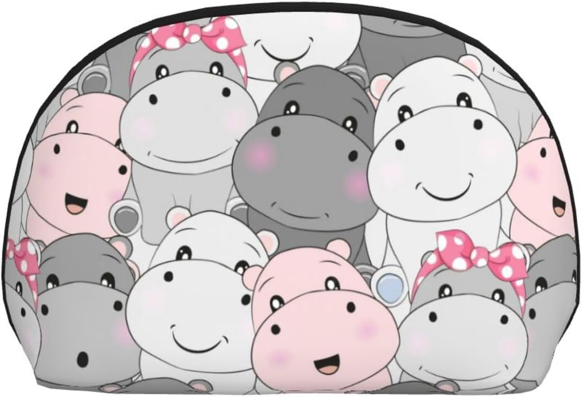 Cozimangoe Coin Pouch Makeup Bags Set, 2 Piece Shell Shape Cosmetic Bag with Pockets for Daily Travel Handbag Lipstick Keys Toiletry, Personalized Cute Baby Hippos image number 1