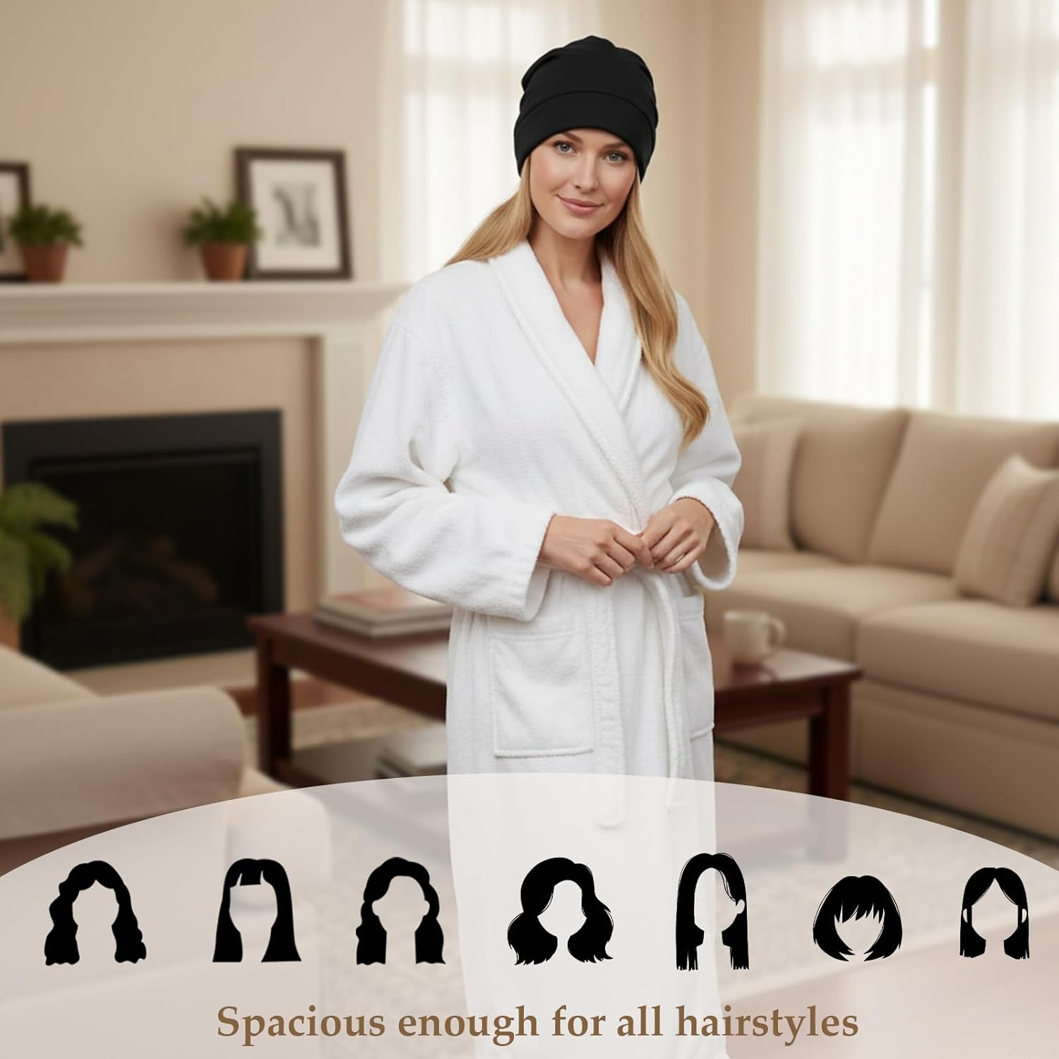 Jazrvr Sleeping Cap, Double Layer Silk Hood for the Night, Adjustable Hair Cap, 24 X 16 X 0.5 Cm, Breathable Design image number 5