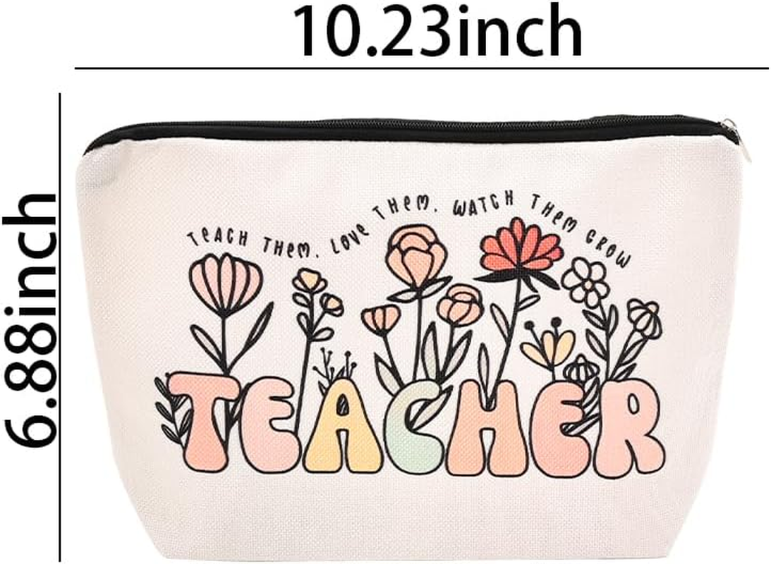 Teacher Floral Cosmetic Bags Women Appreciation Birthday Thank You Gifts for Teachers from Students Makeup Bag for Retired Staff Coworker