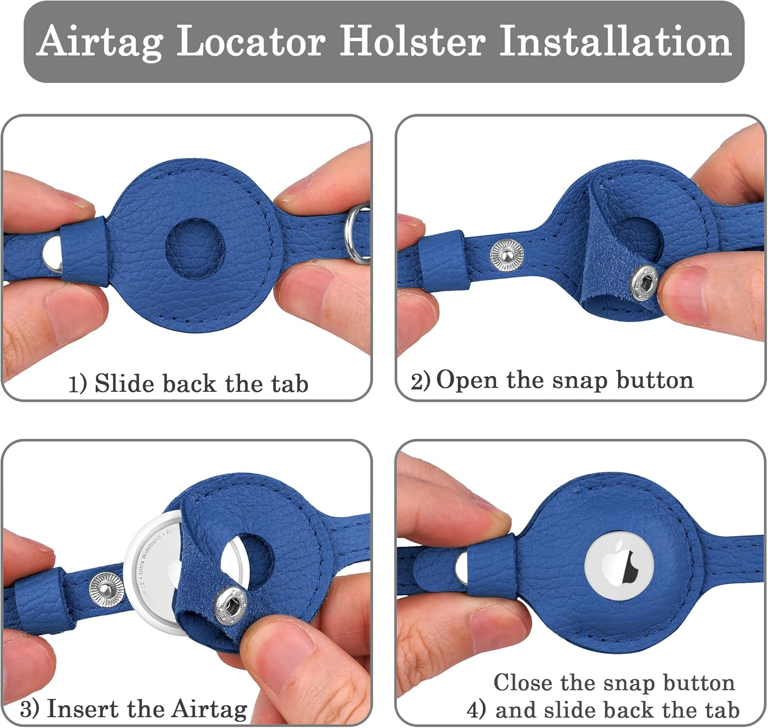 OOPSDOGGY Cat Collar for Airtag Holder, Leather Kitten Collars with Elastic Strap & Bell, Non Breakaway Adjustable Small Pet Collars for Indoor & Outdoor for Boy, Girl (Blue) - Blue image number 2