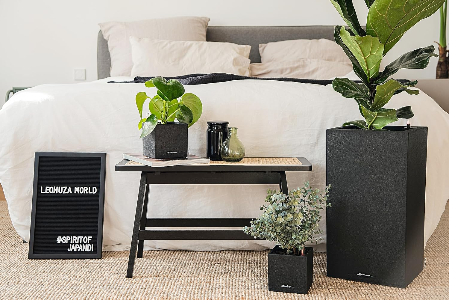 Lechuza Canto Stone 30 Tall Self-Watering Garden Planter, Graphine Black, 12" X 12" X 22" image number 1