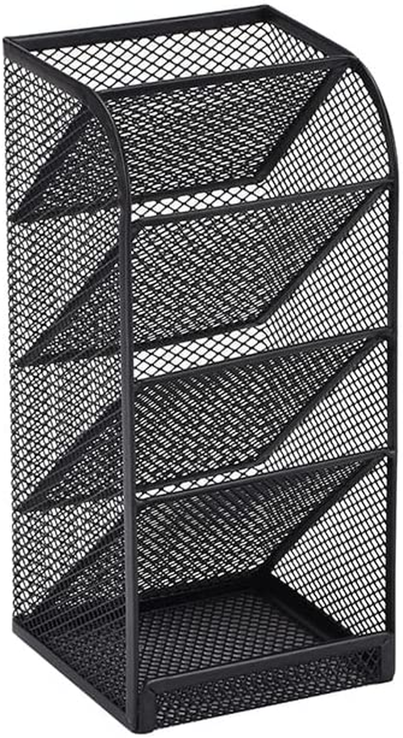 Modern Black Metal Mesh Angled Desk Organiser, 5-Compartment Stationery Drawer Organizer with Pen Holder image number 1