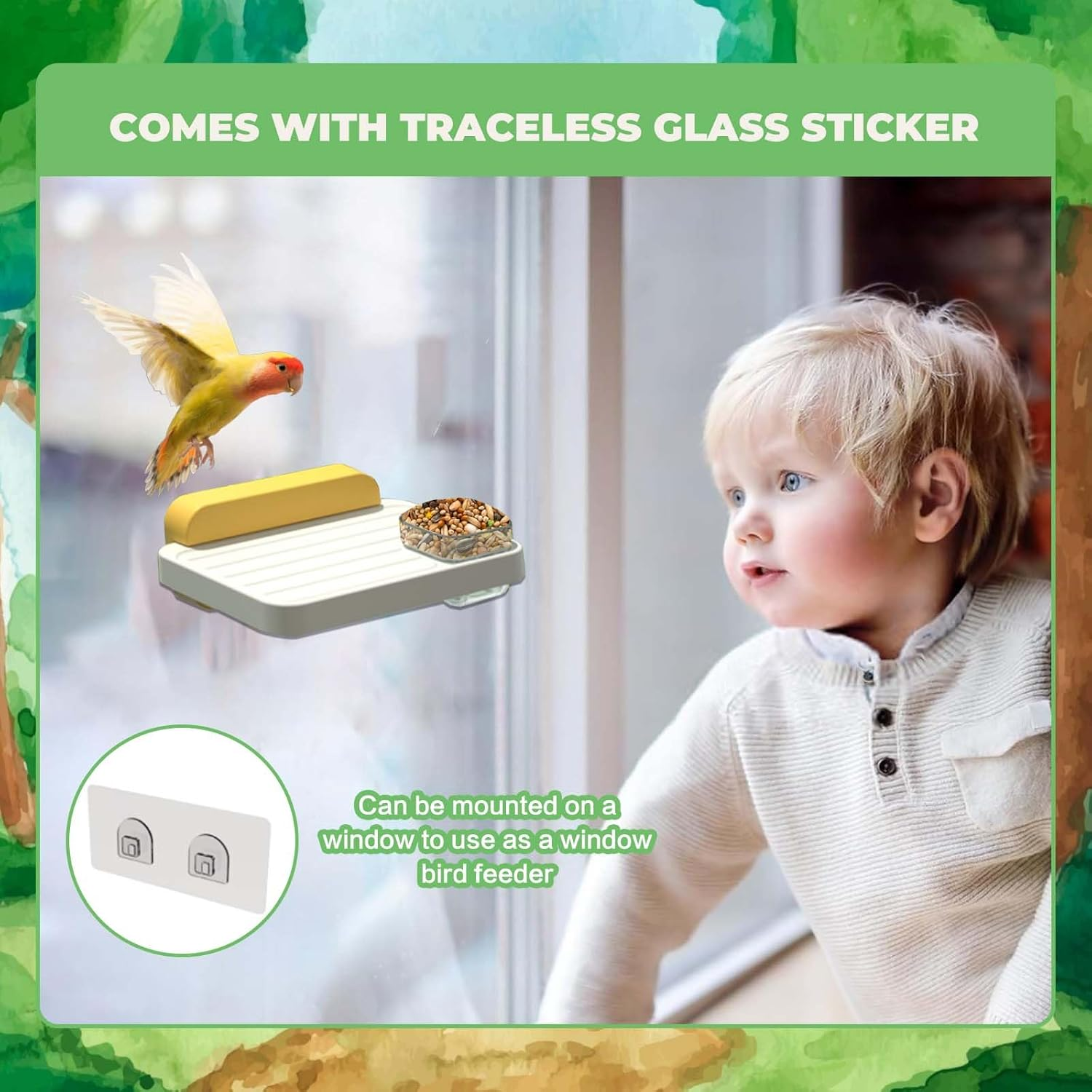 SUSOO Bird Perch Platform with Feeding Cup, Easy Clean Birds Stand for Pet Cage Accessories for Parrots, Parakeet, Budgie, Conure,Love Birds & Cockatiel,Stick-On Window Bird Feeder for Interaction Toy image number 3