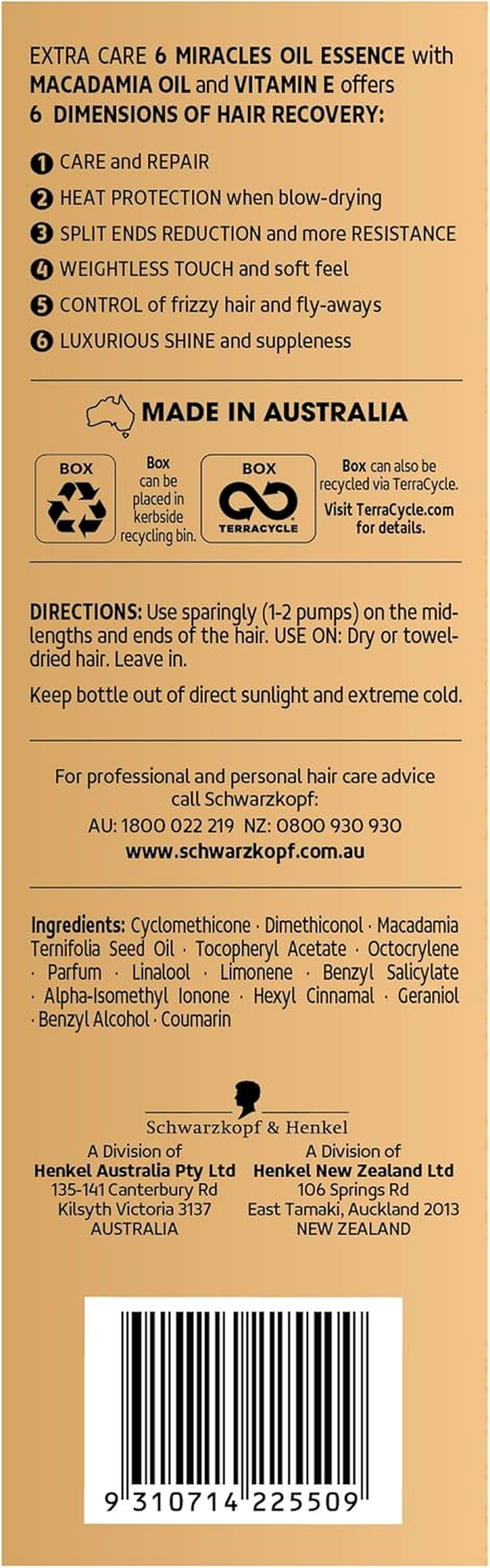 Schwarzkopf Extra Care 6 Miracles Oil Essence, Hair Oil, Deep Care & Repair, 100Ml image number 1