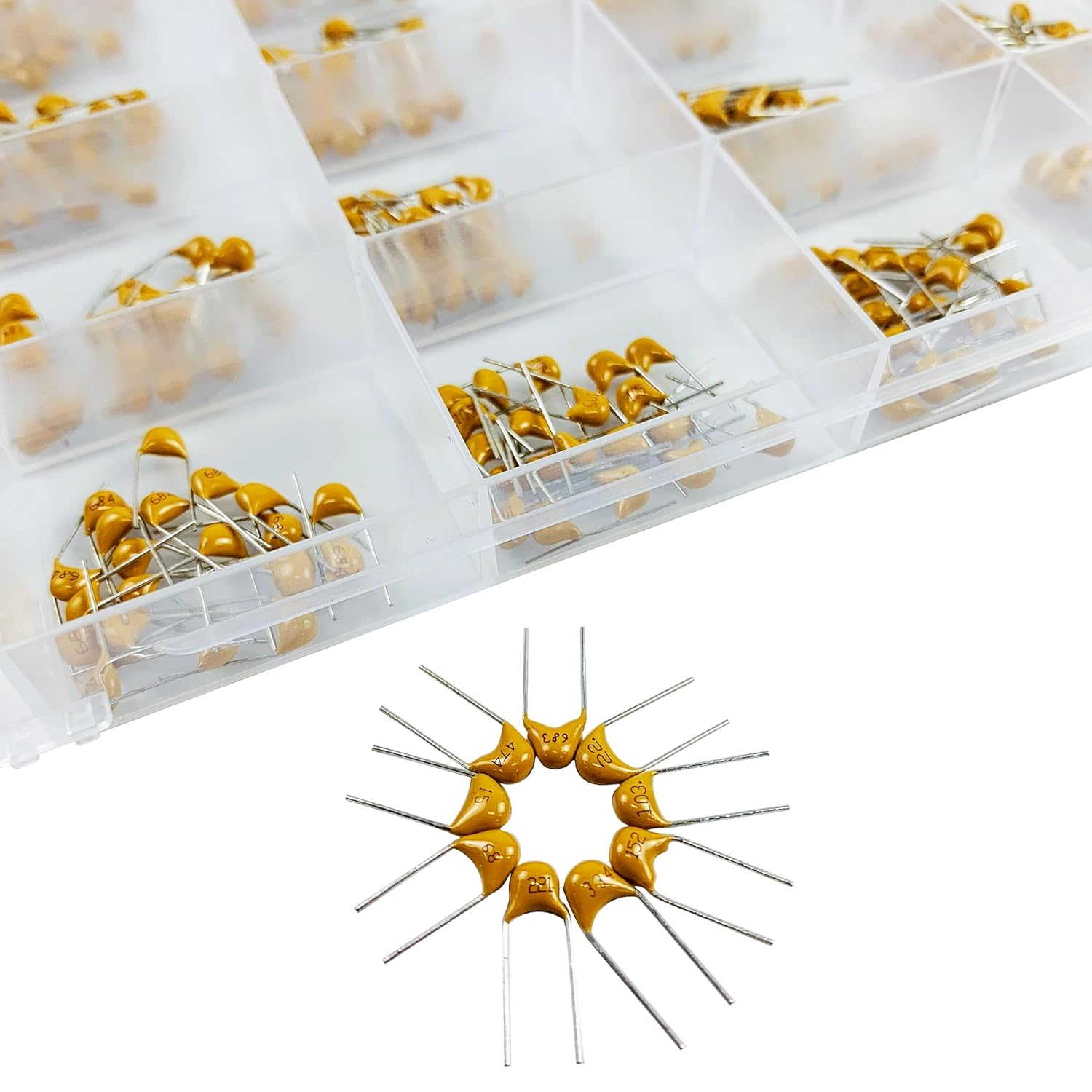 PANMILED 30 Values 600 Pieces Ceramic Capacitor 10PF to 680PF and 1NF to 680NF and 1UF to 10UF Multilayer Monolithic Ceramic Capacitor Assortment Kit image number 2