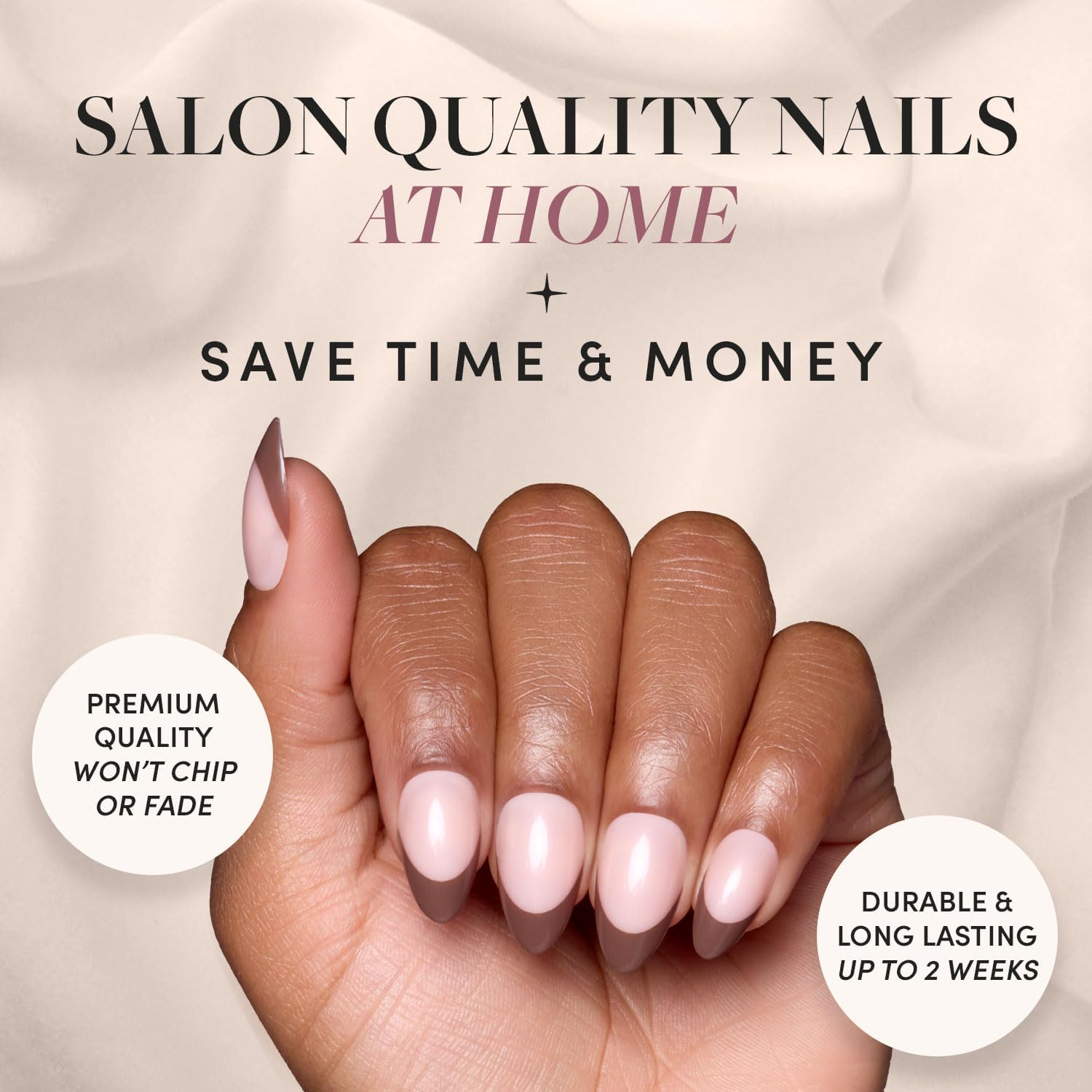 Glamnetic Press on Nails - Chocolat | Semi-Transparent Dark Brown French Tip Short Almond False Nails, Reusable Stick on Fake Nails with Glue | Salon Quality | 15 Sizes - 30 Nail Kit - Chocolat image number 5