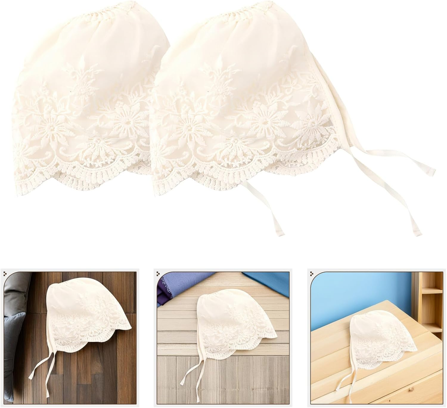 2Pcs Girl Bonnet Soft Lace Head Wraps for Newborns Elegant Sun Protection Hats Present for Showers and Dedications Comfortable Fit for Delicate Skin image number 5