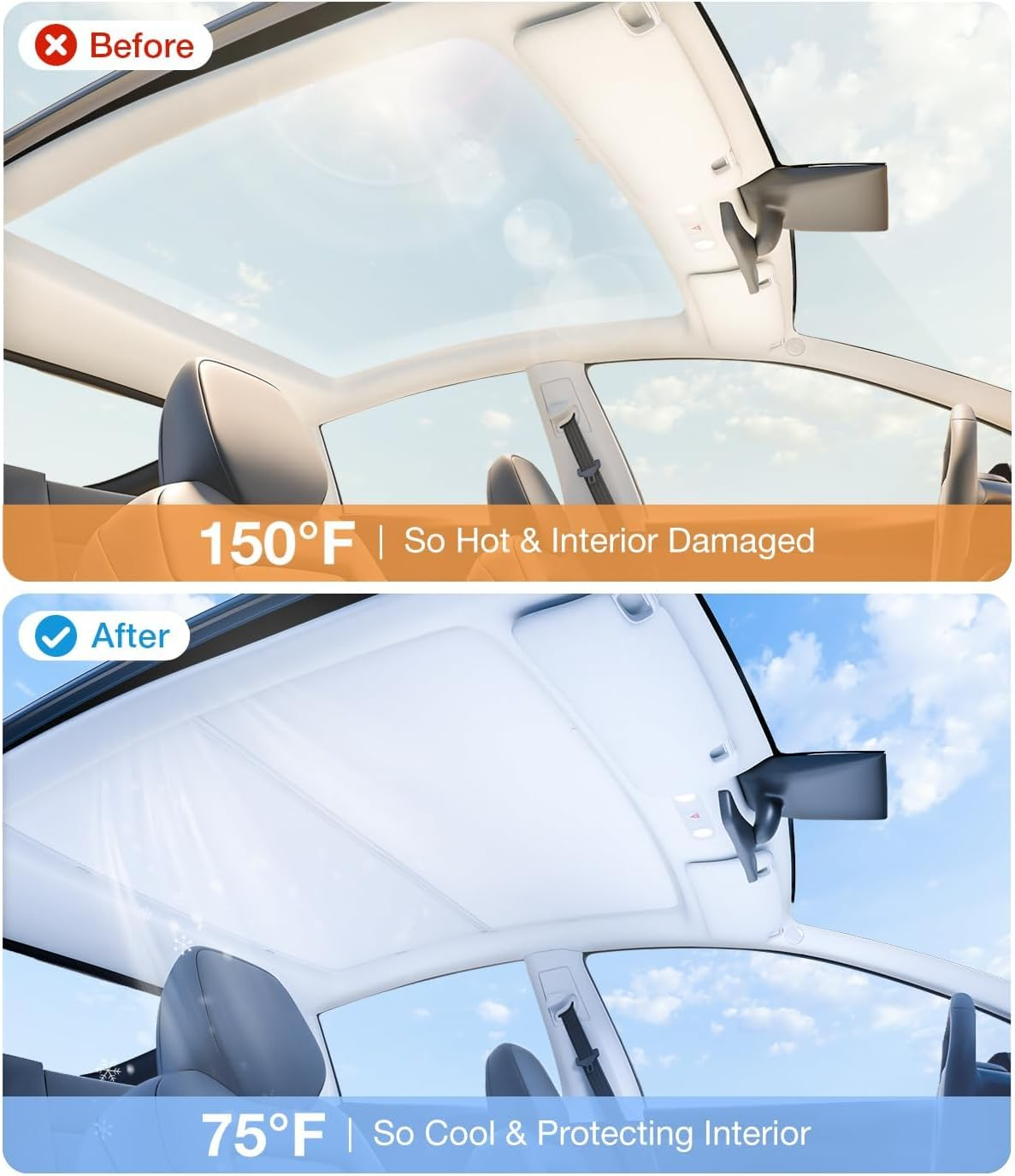 2025 Tesla New Model Y Juniper Accessories Sunshade Roof [Never Sag, Nano Ice-Crystal Coatings] 3-Gen Heat Insulation Glass Roof Sun Shade, Accessories for Tesla Juniper Model Y, Gray image number 4