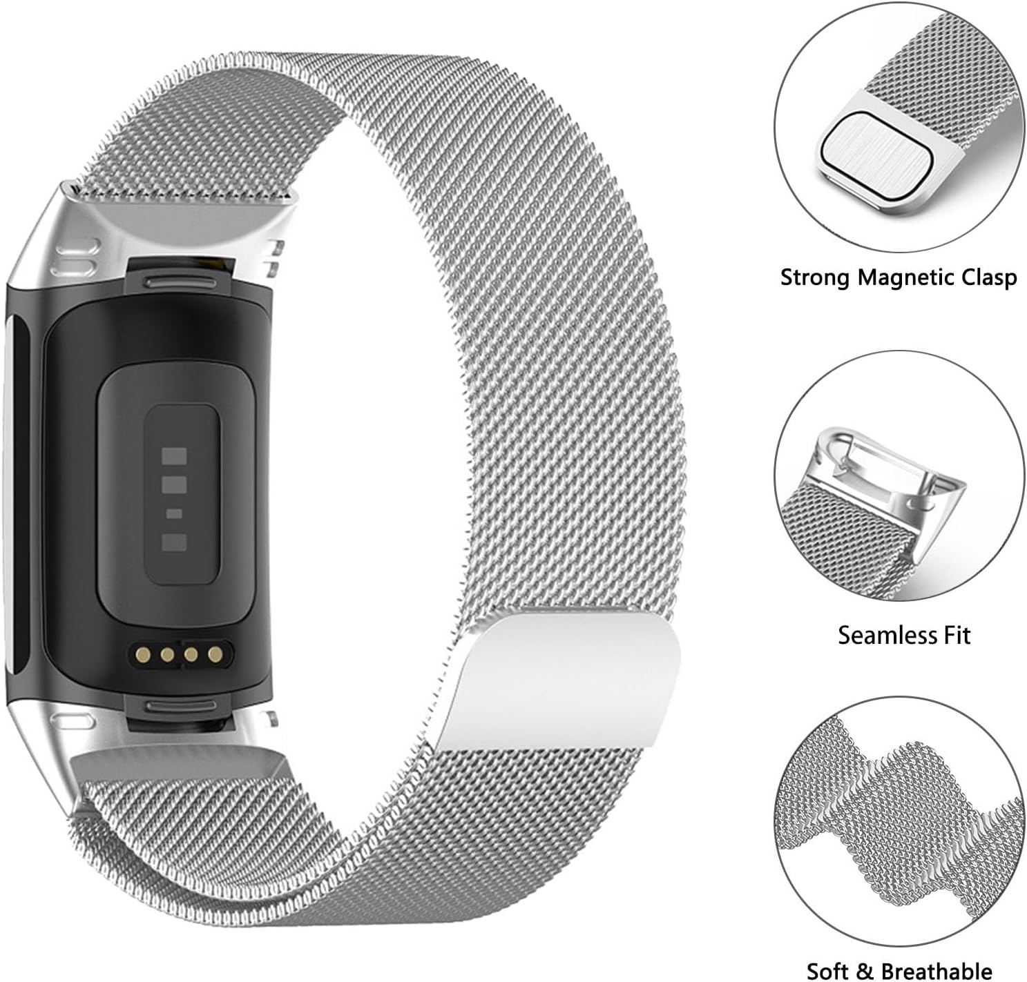 Magnetic for Fitbit Charge 6 Band/For Fitbit Charge 5 Band Women Men,Milanese Loop Metal Stainless Steel Breathable Sport Strap Replacement Wristbands - Champagne image number 3