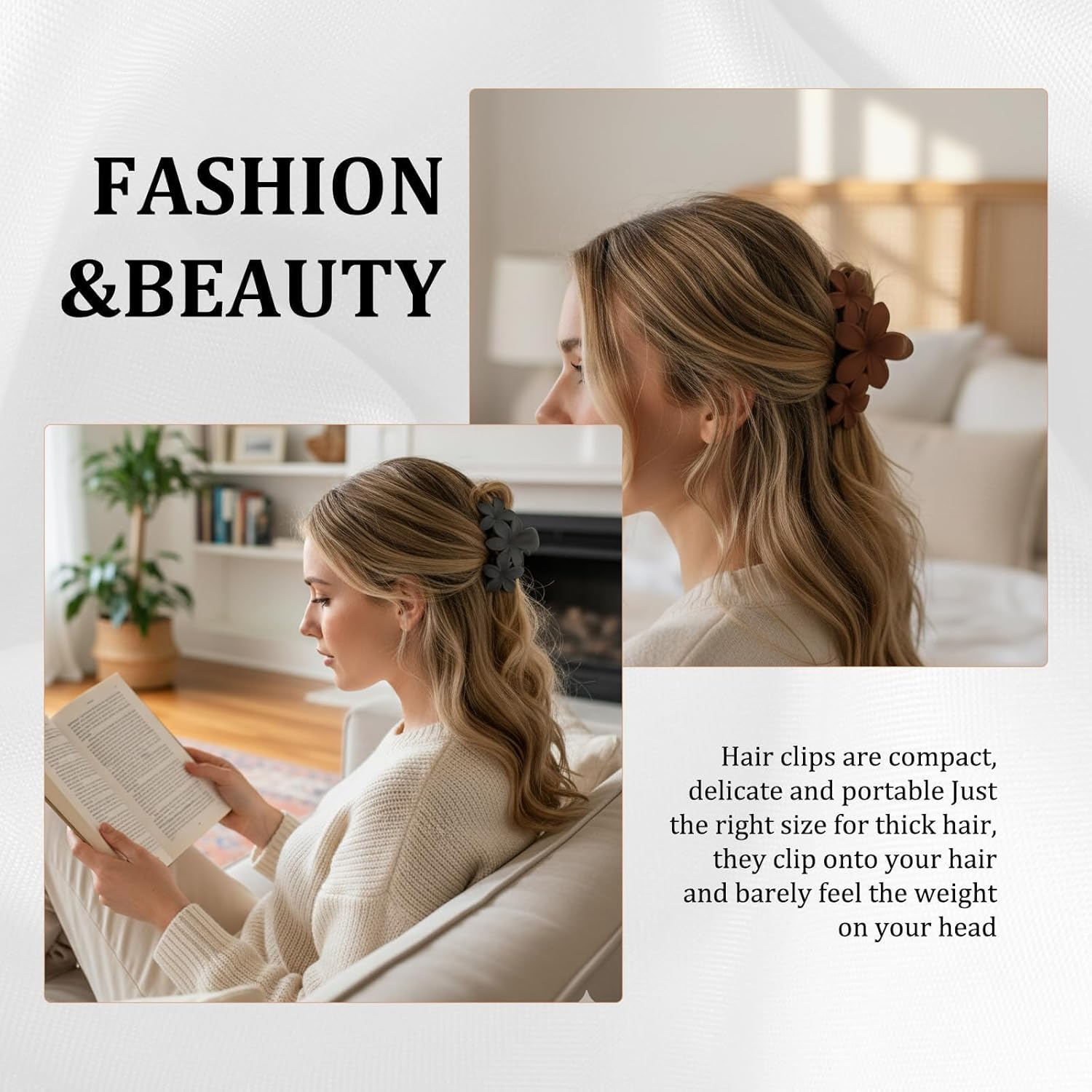 Hair Clip, 8 Piece Flower Hair Clips Set, 7 Cm Flower Hair Clips, Natural Colours, Everyday and Festive Occasions