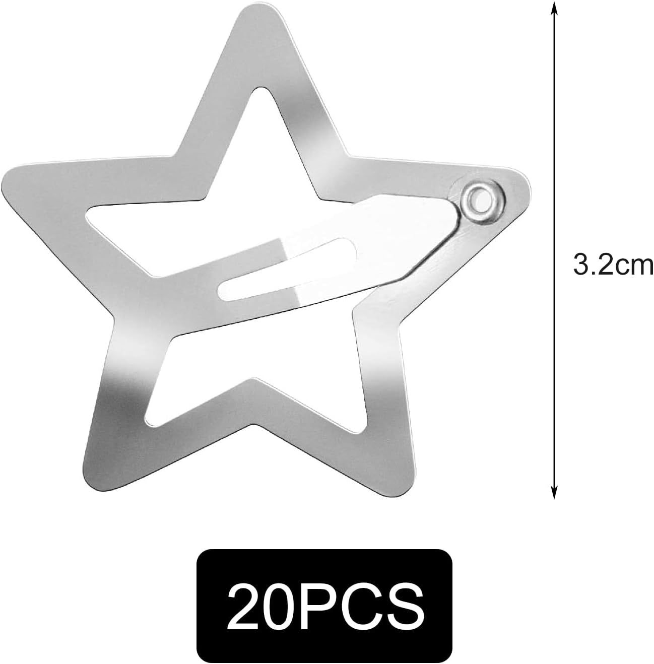 YPYMOD Pack of 20 Metal Star Hair Clips with Snap Closure, Silver, Cute Small Hair Clips, Hollowed Star Hair Pin for Children, Girls and Women, 3.2 Cm image number 4