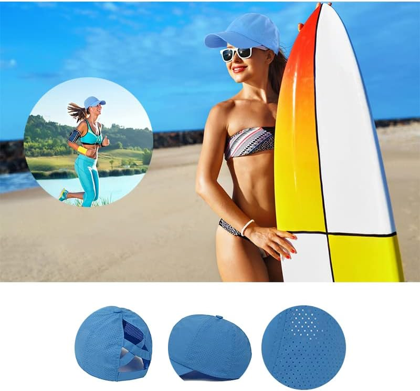 Womens Ponytail Hat Baseball Cap, Adjustable Criss Cross Baseball Cap High Bun Unisex Quick Drying Trucker Hats image number 5