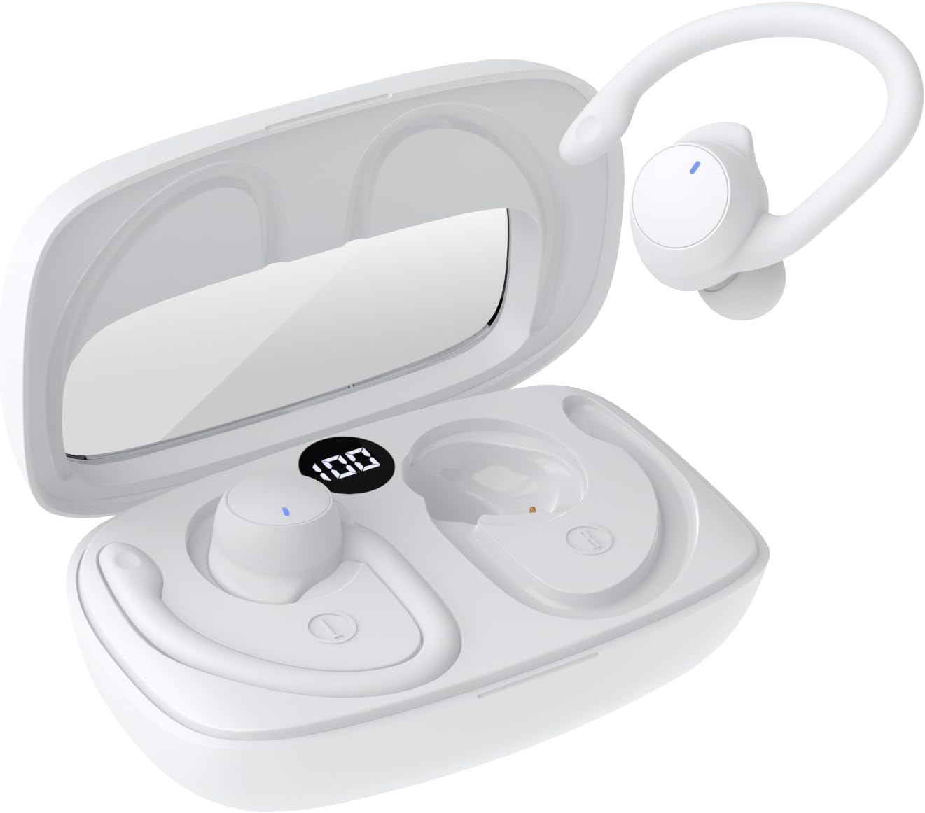 Laser Sport TWS Hook Wireless Earbuds - LED Display, IPX5 Water Resistant, Soft Silicone Ear-Hooks, Customisable Fit (S, M, L), Long Battery Life, Bluetooth,Touch Control, Fast Charge, Built-In Mic image number 1