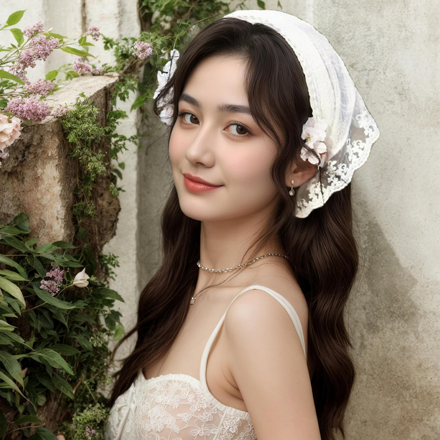 Kintiva Lace Hair Bandana Scarf for Women, Boho Triangle Headband Turban (White) image number 4