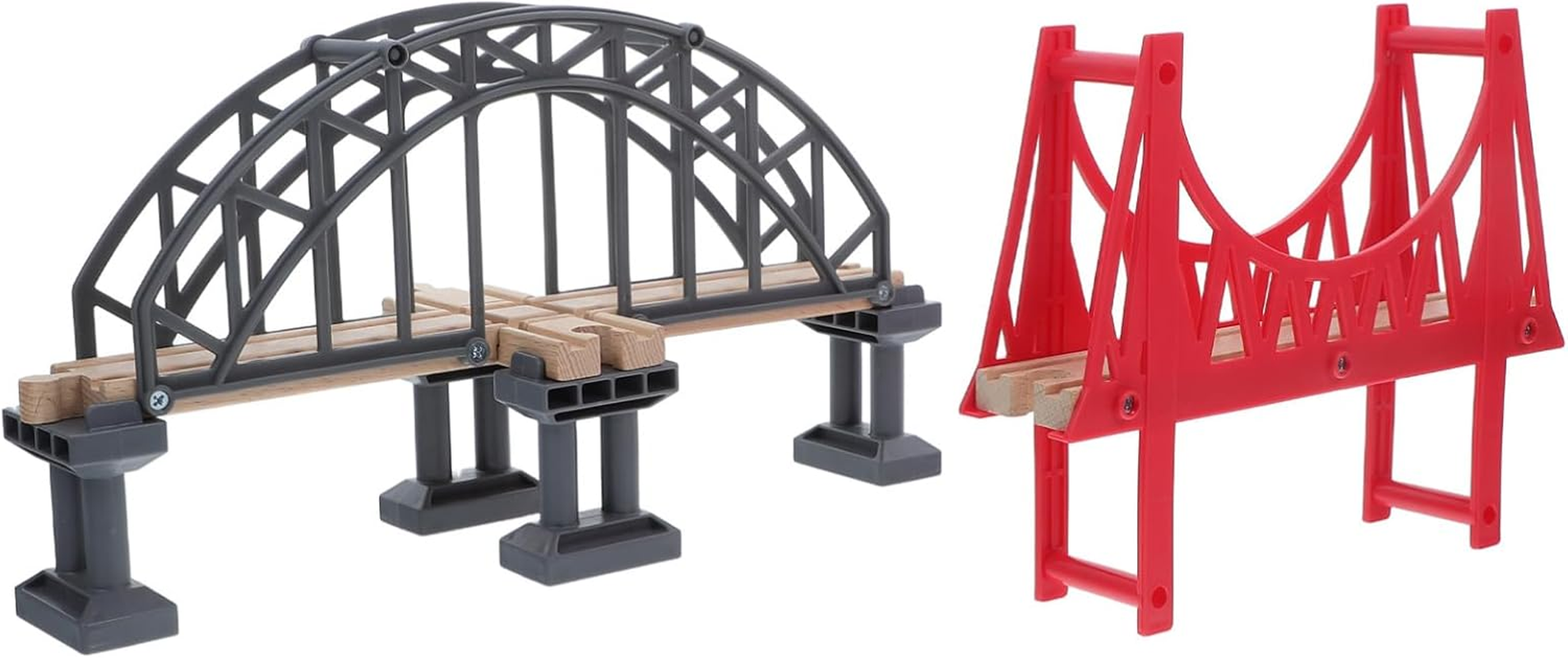 TOYANDONA Wooden Train Set Accessories, Train Bridge Model, Wooden Train Track Accessories Double Suspension Bridge Set, Compatible with Brio, Toy for Kids Toddlers image number 3