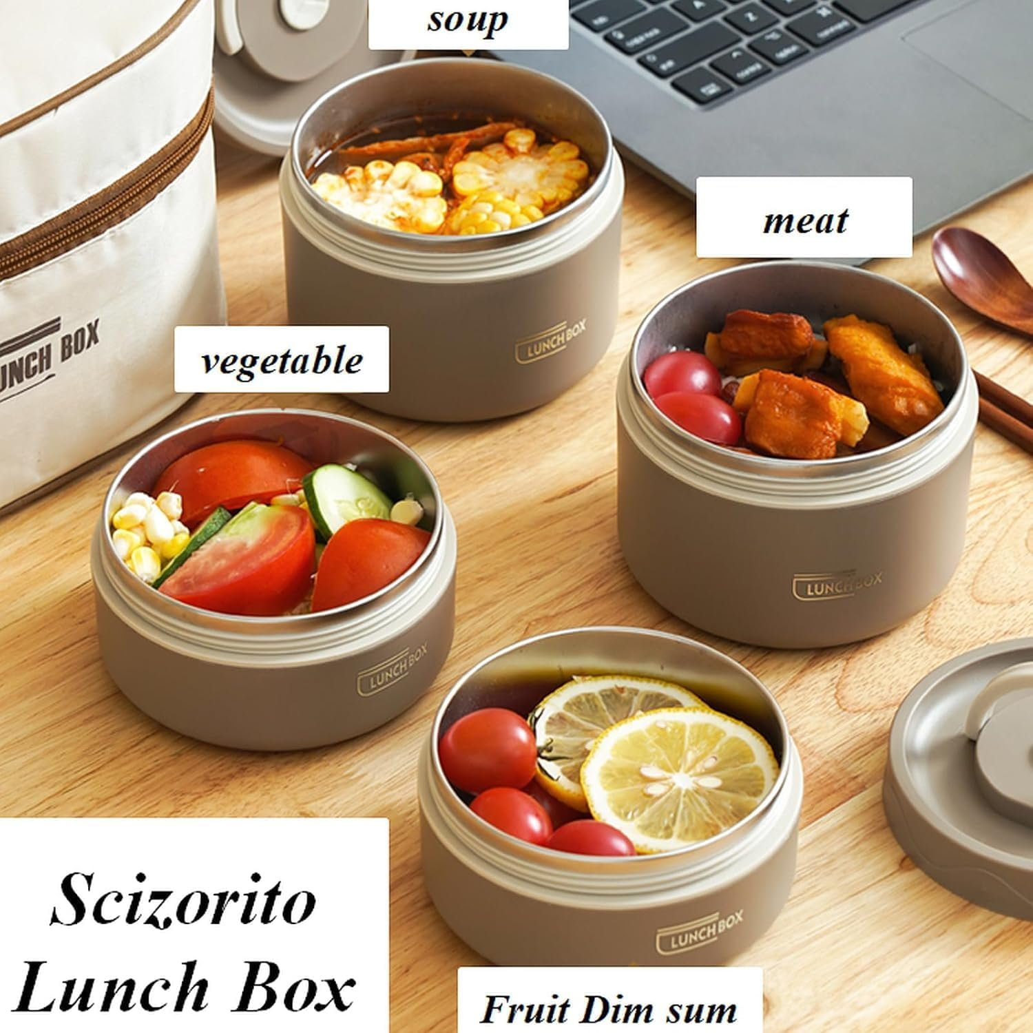 Stainless Steel Bento Box Adult Lunch Box, Portable Insulated Food Lunch Container Set with Thermal Lunch Box, 4 Separate Stackable Lunch Container for Adult Kids Men Women image number 4