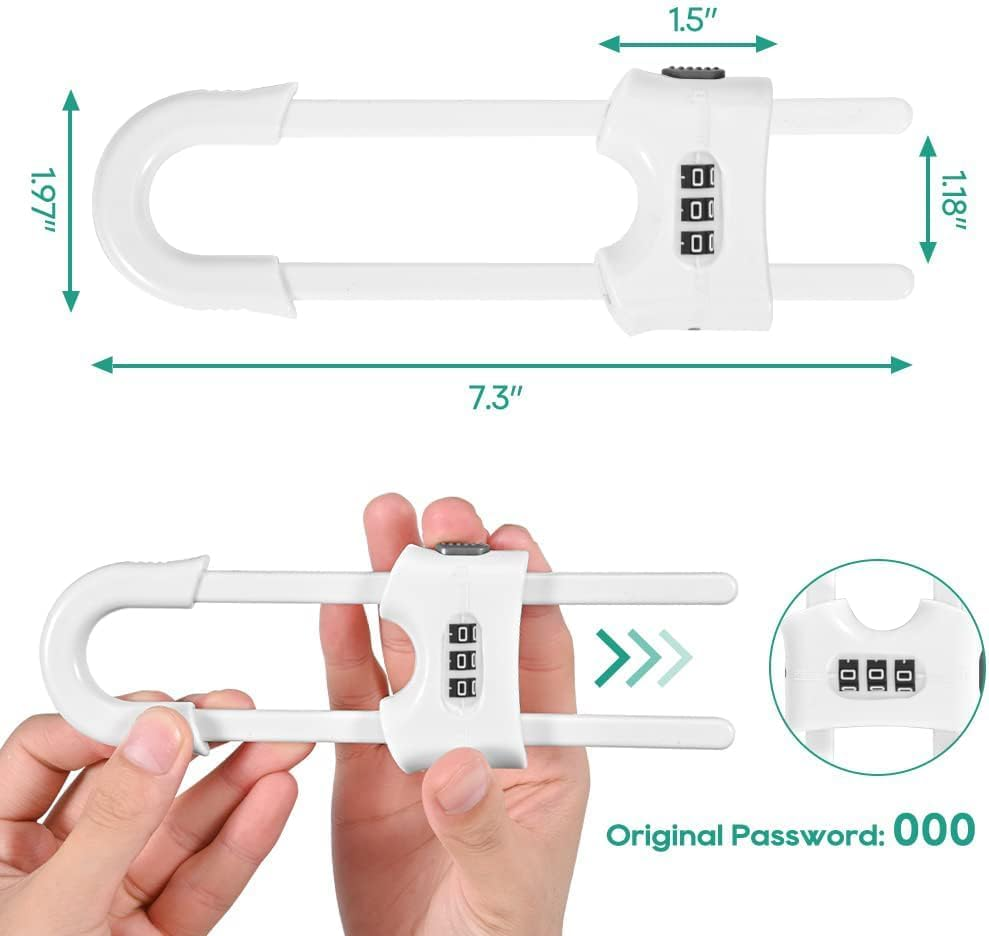 4 Packs Cabinet Locks,U-Shaped Sliding Child Safety Lock, Adjustable Baby Proofing Cabinets Lock,Childproof Latches for Knobs, Handles on Kitchen Doors and Home Drawers Closet image number 1