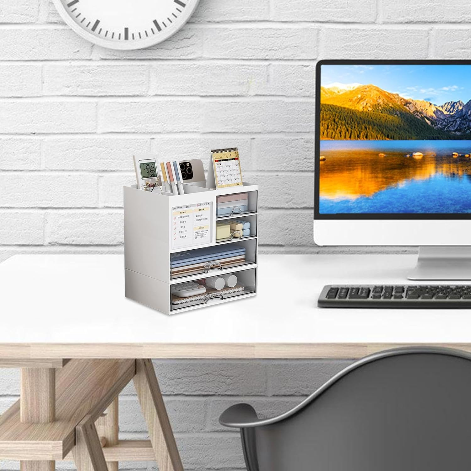 Desk Organizer - Office Stationary Organizer, Desk Supplies Holder | Multifunction Desk Organizer, Table Storage Box, Pencil Holder Organizer image number 6