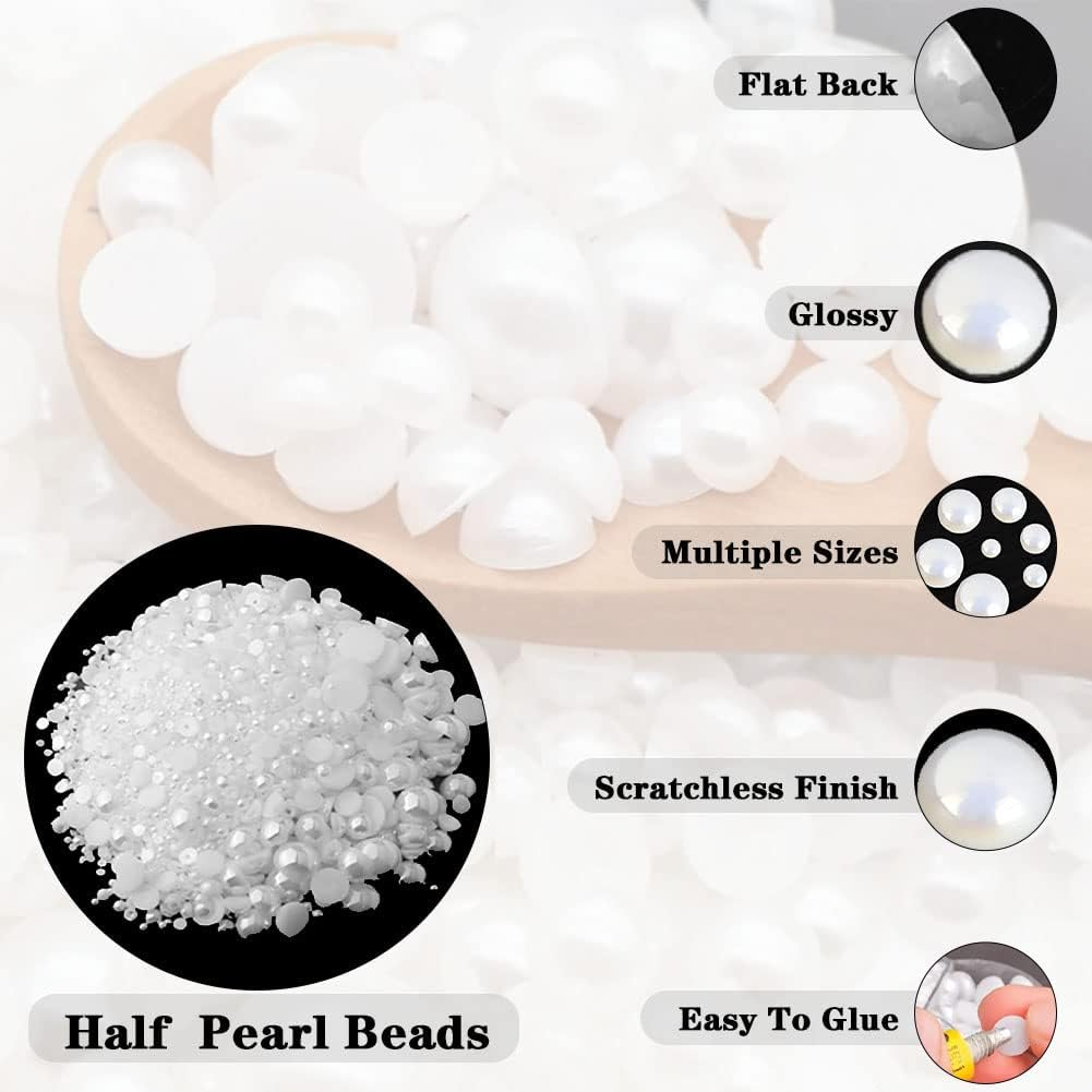 Aodse 6000 Pcs Nail Pearls for Nails Art, AB White Half Pearl for Crafts, Face Eyes Makeup, Charms DIY Crafting Charms Decorations Accessories