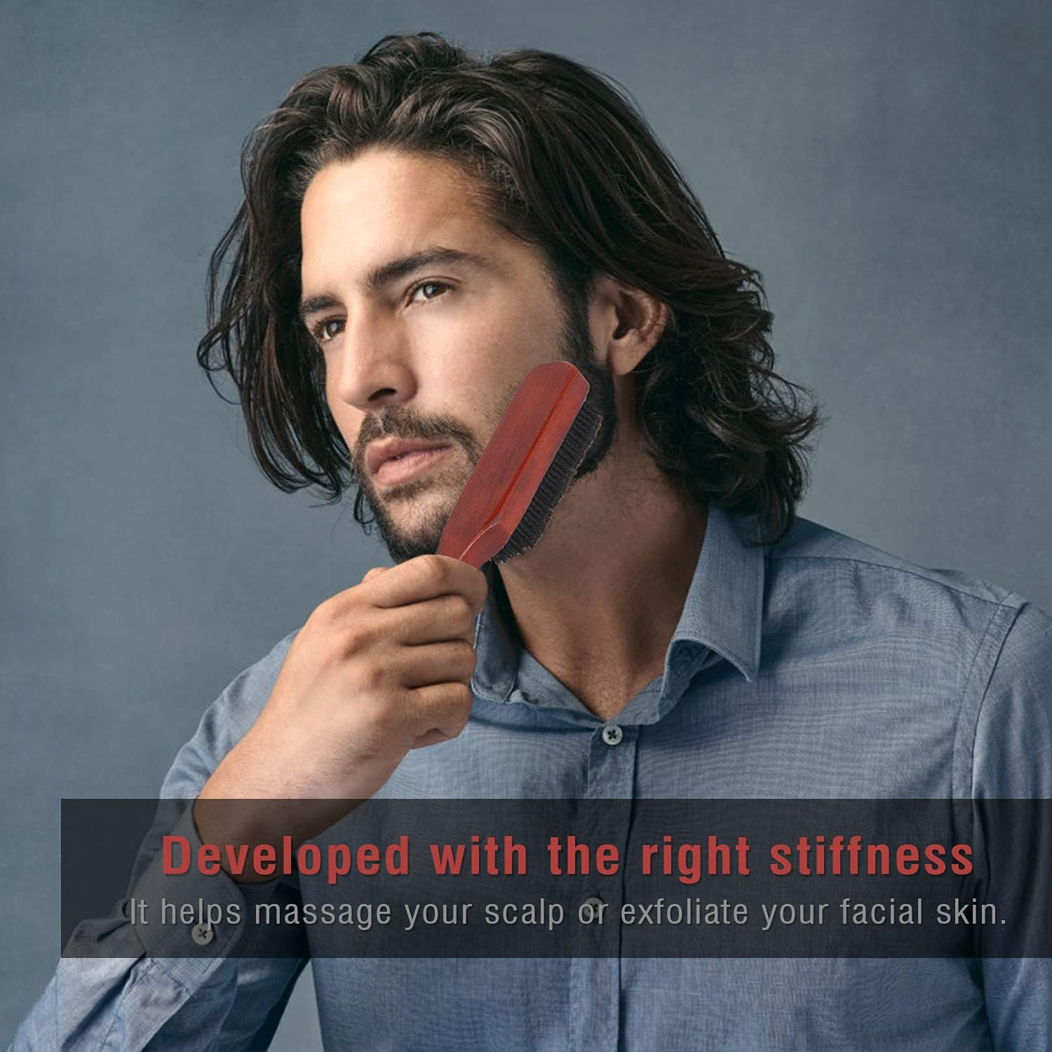 Tignapoo Hair Brush with Dense Bristles Hair Brushes for Women Beard Brushes for Men Massage Brush Wooden Handle for Thin Natural Soft Fine Hair image number 4