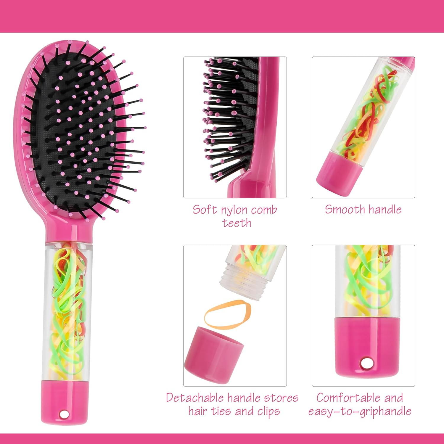 DODAMOUR Velvet Touch Paddle Cushion Hair Brush, Scalp Massage Paddle Brush, Detachable Handle for Hair Ties and Clips, Oval Scalp Massage Comb Ideal for Wet & Dry Hair (Magenta) image number 4