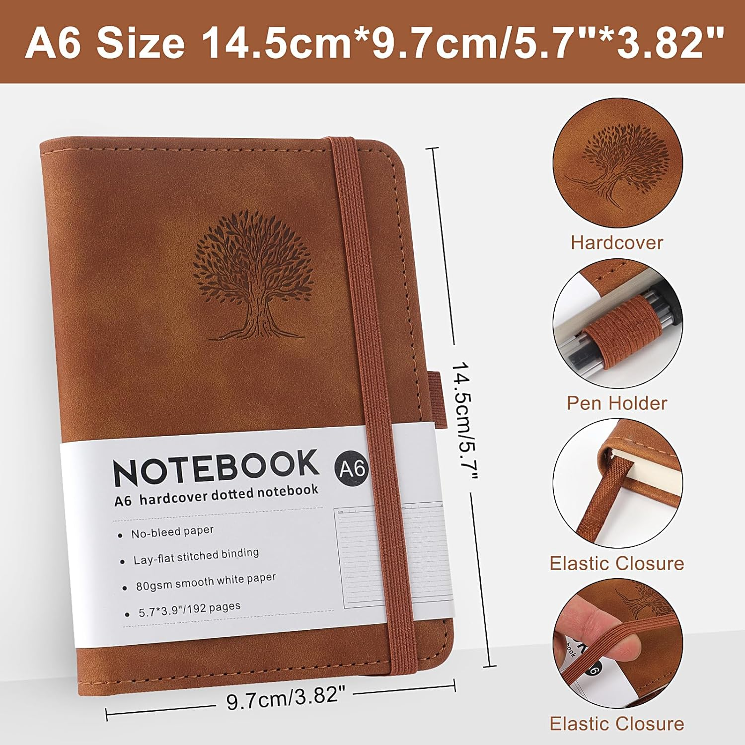 A6 Lined Journal Notebook, 192 Pages Leather Hardcover Notebook for Diary Writing, Work, Note Taking and Journaling(Brown) image number 1