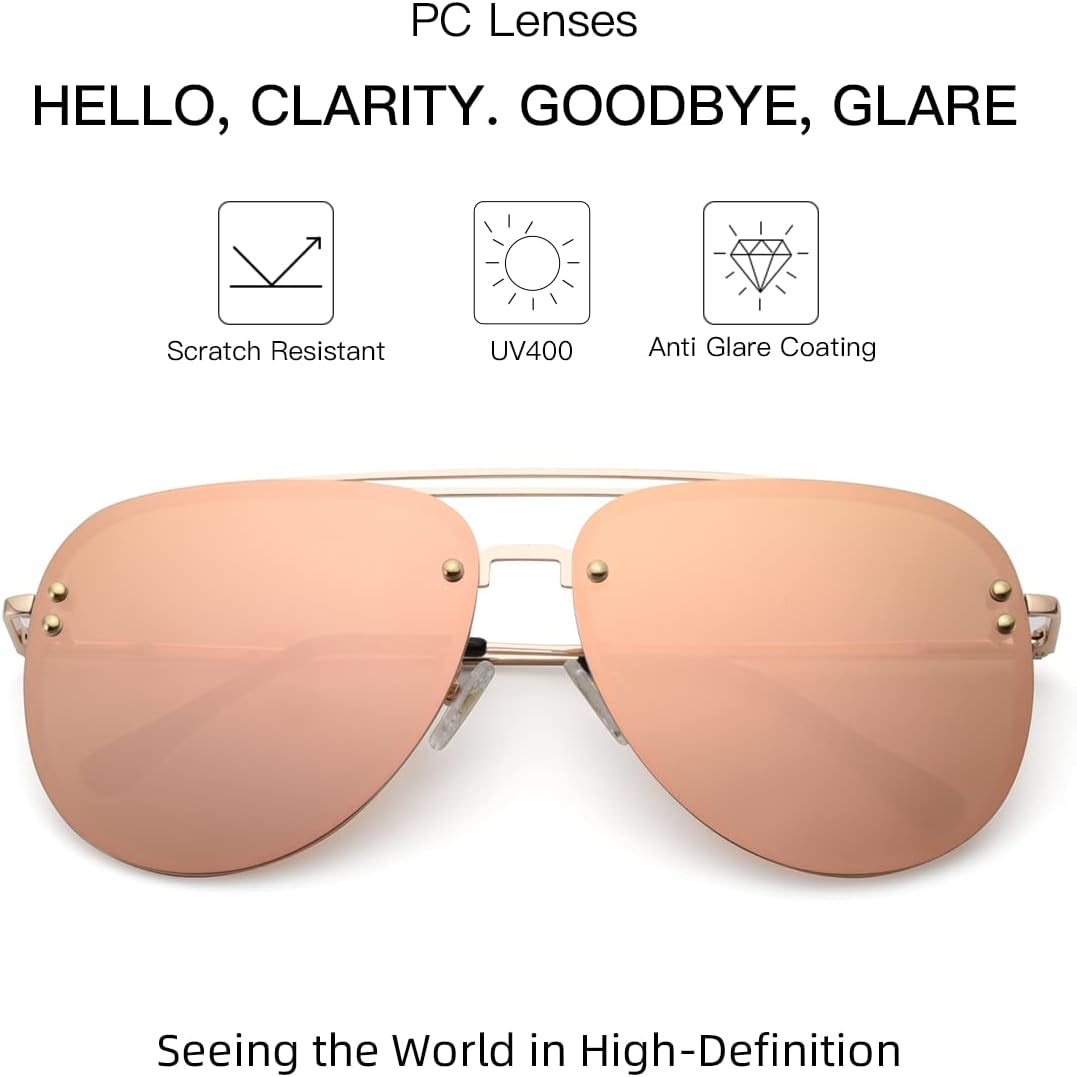 Premium Rimless Oversized Aviator Sunglasses for Women, Polarized PC Lens UV Protection Women&rsquo;S Shade VF2203 image number 4
