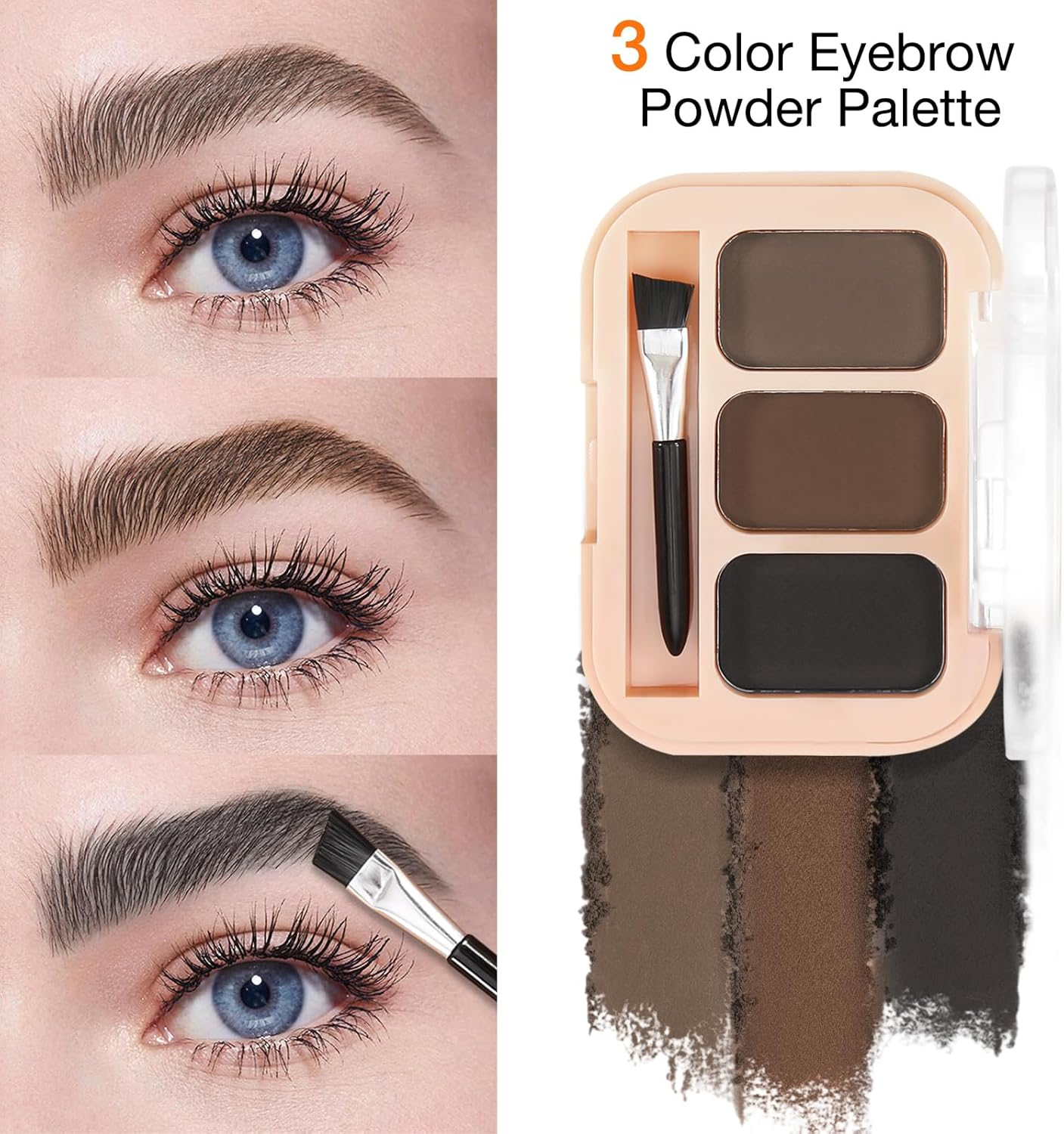 Boobeen 3 Colour Brow Powder and Dual-Ended Eyebrow Pencil Set with Angled Brush，Microblading Eyebrow Pen with Spiral Brush，Creates 3D Brows All Day Long - Eyebrow Powder 03+Brow Pen Dark Curry image number 4