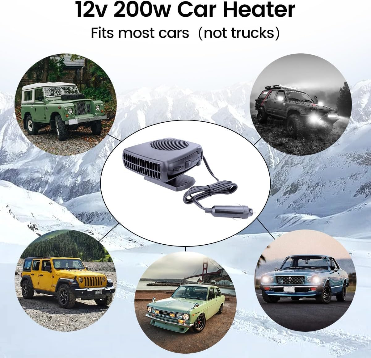 Car Heater 12V, Portable Car Heating/Cooling Fan 2 in 1, Car Windscreen Defogger Defroster Anti-Fog, 360&deg; Adjustable Low Noise for Vehicles image number 4