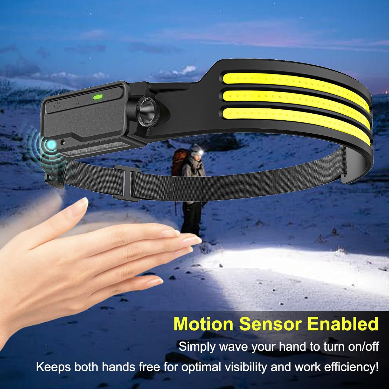 LUTW LED Sensor Control Head Torch, Rechargeable Headlamp Battery Powered 1200Mah, IPX4 Waterproof Motion Headlight for Running Hiking Camping 2 Pack image number 2