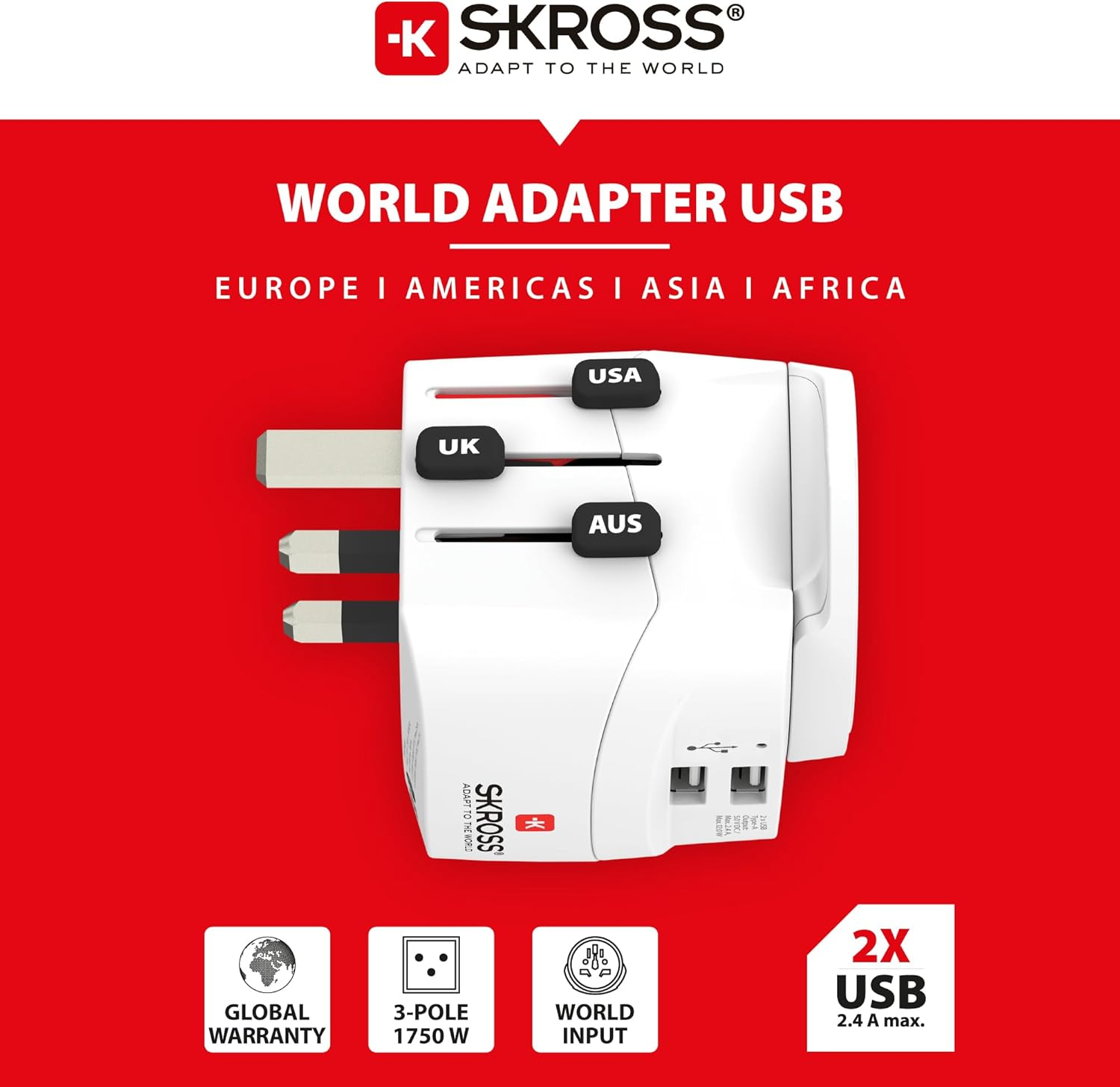 SKROSS Country Plug Pro Light USB World 2 X a White image number 3