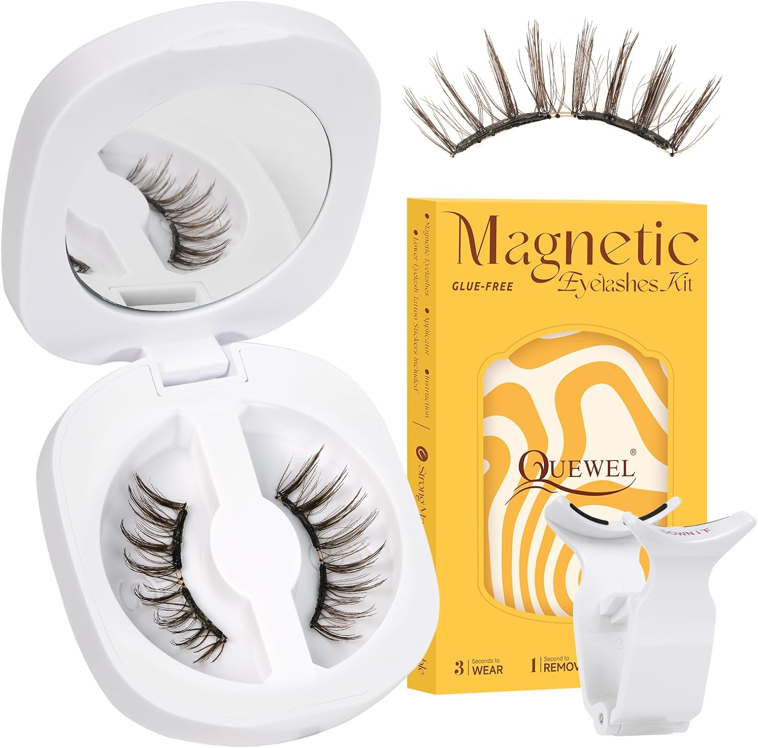 QUEWEL Upgrade Soft Magnetic Eyelashes Natural Look, Reusable Magnetic Lashes with Applicator, No Glue Needed, Windproof & Waterproof for All-Day Comfort (Soft-E)