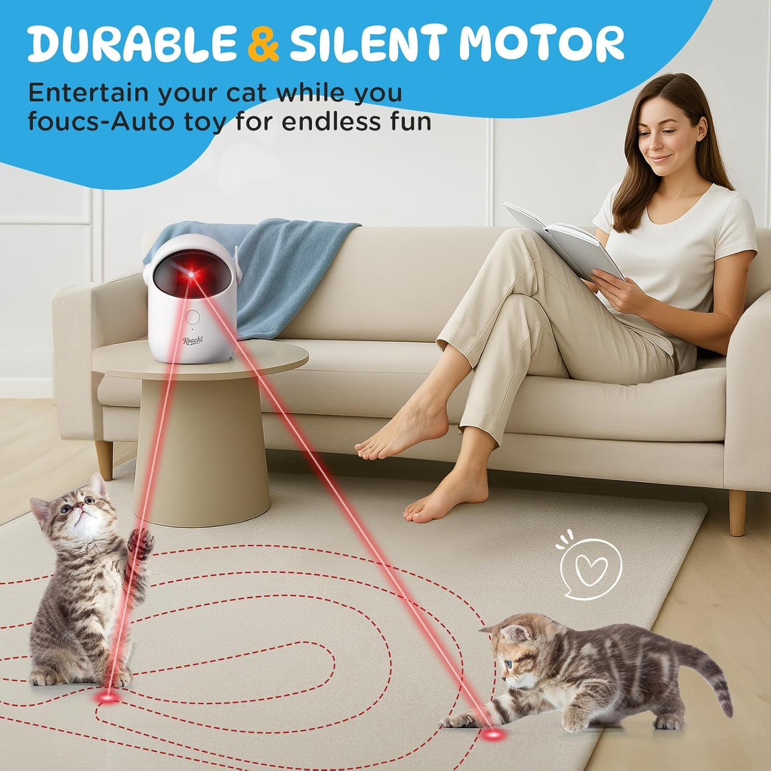 Koackl Cat Toys for Indoor Cats, Cat Laser Toy, Rechargeable Interactive Cat Toys with Timer & Speed Modes, Automatic Cat Toy for Indoor Cats Interactive for Cats Dogs Training and Exercise