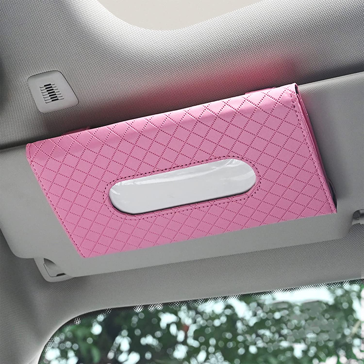 Car Tissue Holder, Sun Visor Napkin Holder, Car Visor Tissue Holder, PU Leather Backseat Tissue Case Holder for Car,Vehicle (Pink) image number 1