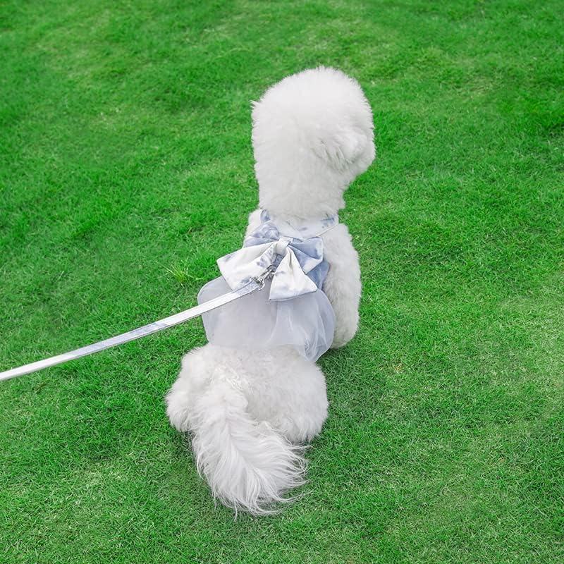 Dog Harness and Leash Set with Bow Knot - Gradient Color Dog Leash Princess Gauze Dress Pet Dress Back Small and Medium Puppy Harness for Small Girl Dogs Cats (Graywhite, S) image number 5