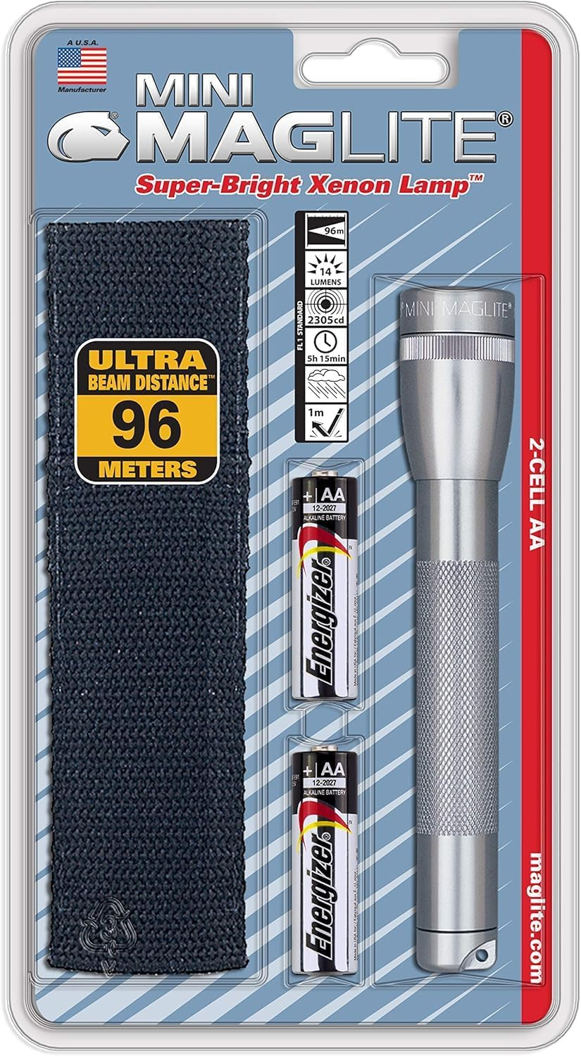 Maglite Mini Incandescent 2-Cell AA Flashlight with Holster, Blue