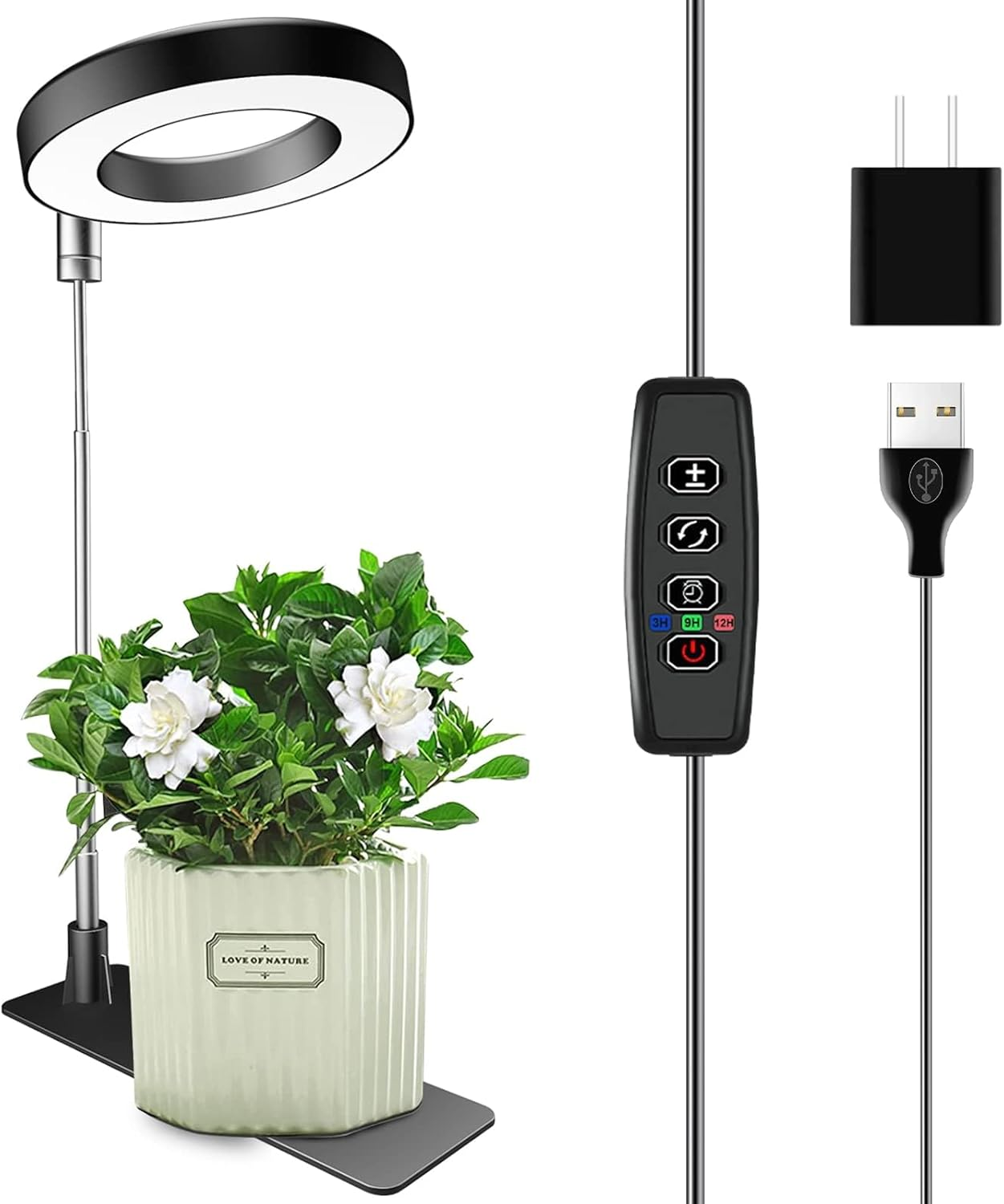 Plant Grow Light 48 Leds, for Indoor Plants, Height Adjustable Small Halo Light with Base, 3 Spectrum Optional image number 2