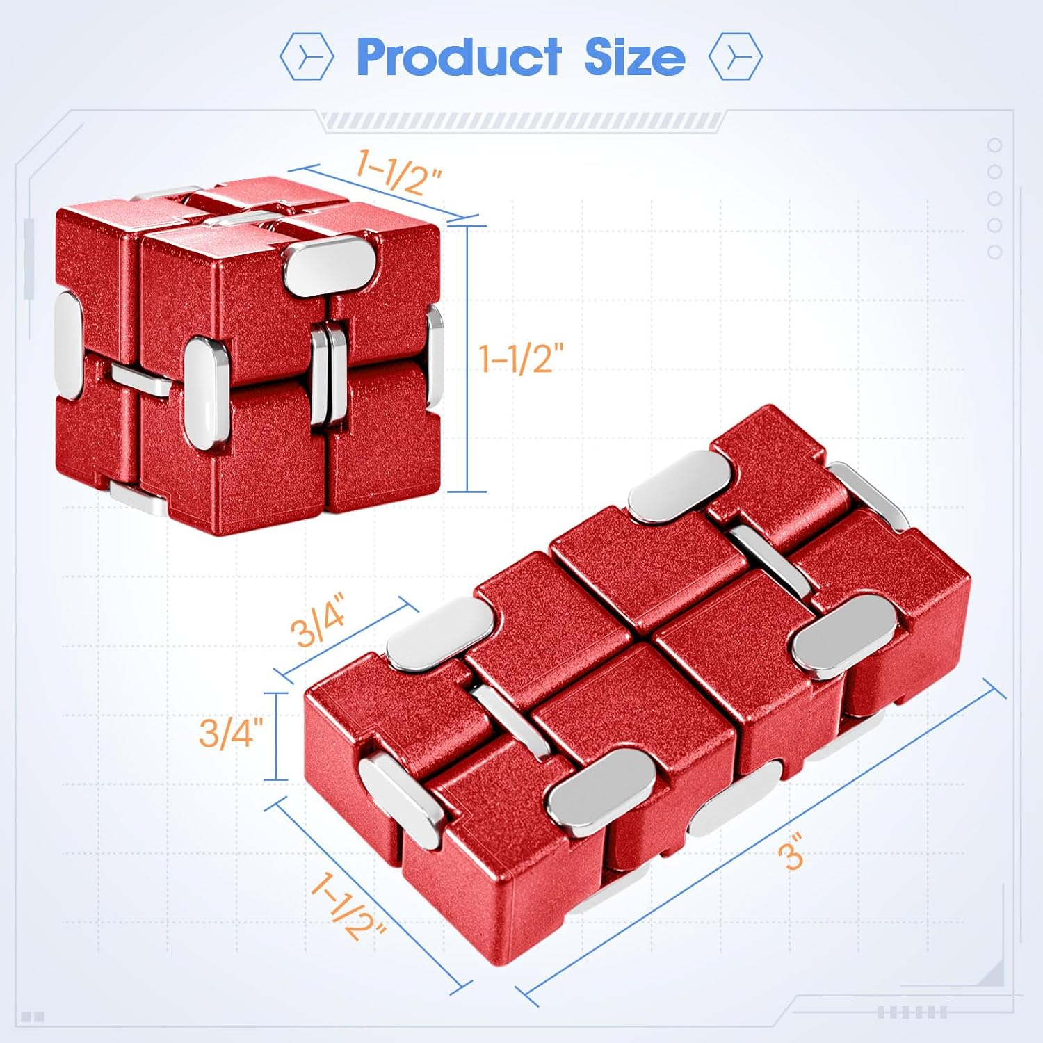 Unique Zinc Aolly Metal Infinity Cube Fidget Desk Toy, Punk Style Design with Exquisite Case, Durable and Heavy, Infinity Magic Cube Fidget Toys, for Alleviate Stress and Anxiety (Red) image number 6