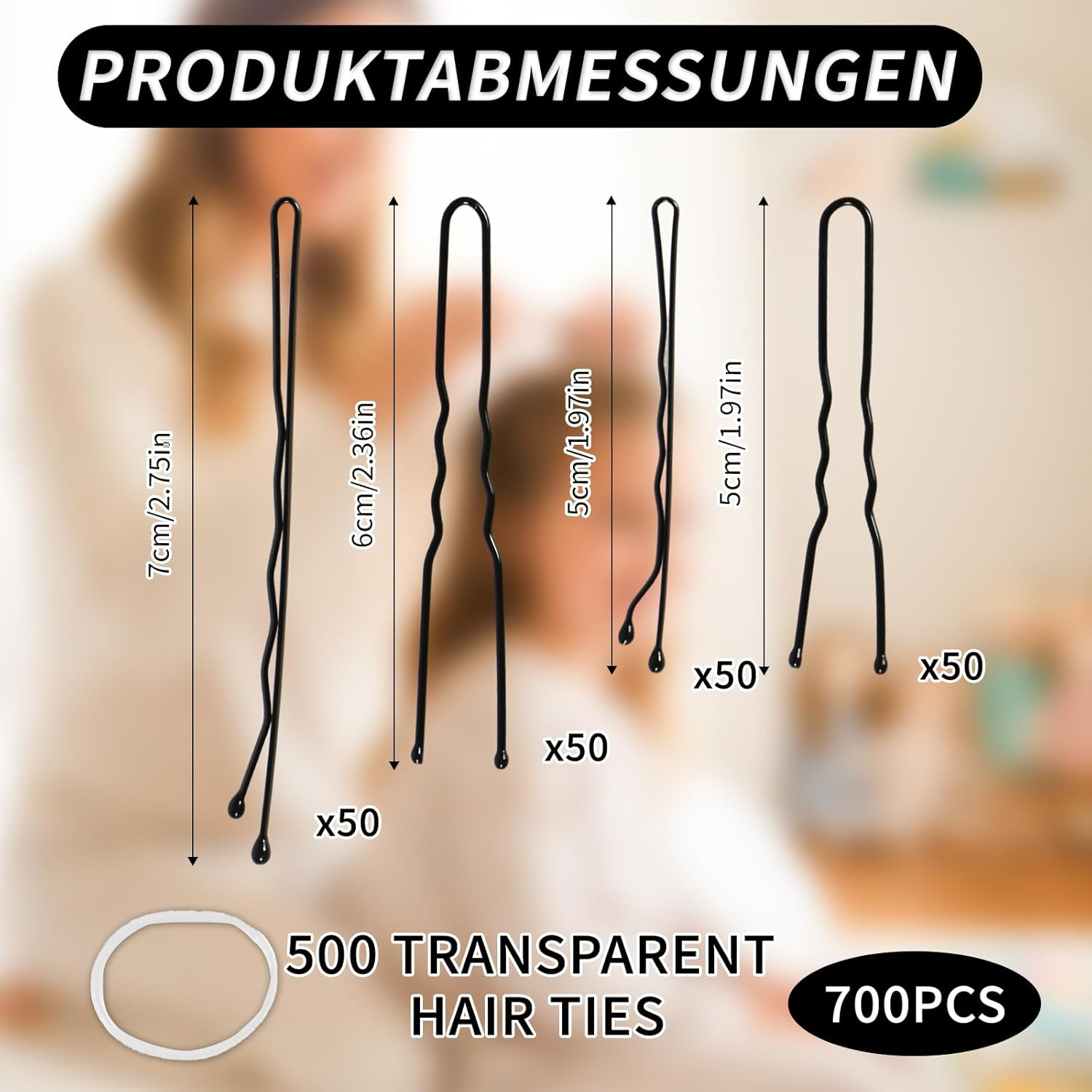 Bliceon Pack of 700 Small Bobby Pins Set, U-Shaped Hair Clips, Transparent Hair Elastic, Small Bobby Pins for Women and Girls with Storage Box (Black) image number 3