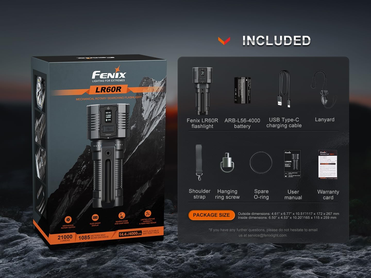 Fenix LR60R Search Flashlight - Rechargeable Search Light Type-C Port - 21000 Lumens Output, 1085 Meters Rescue Torch - IP68 Waterproof Flash Light for Camping, Traveling, Visiting - Black image number 4