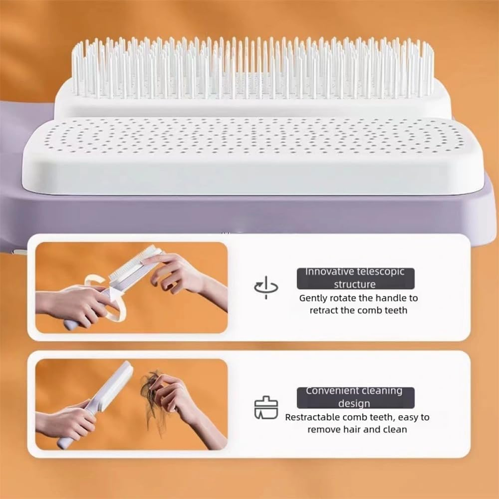WADY Self Cleaning Hair Brush with Retractable Bristles,Tangle-Free & Anti-Static Hairbrush for All Hair Types, Frizz-Free Women'S Brush, Easy to Clean (Purple) - Purple image number 2
