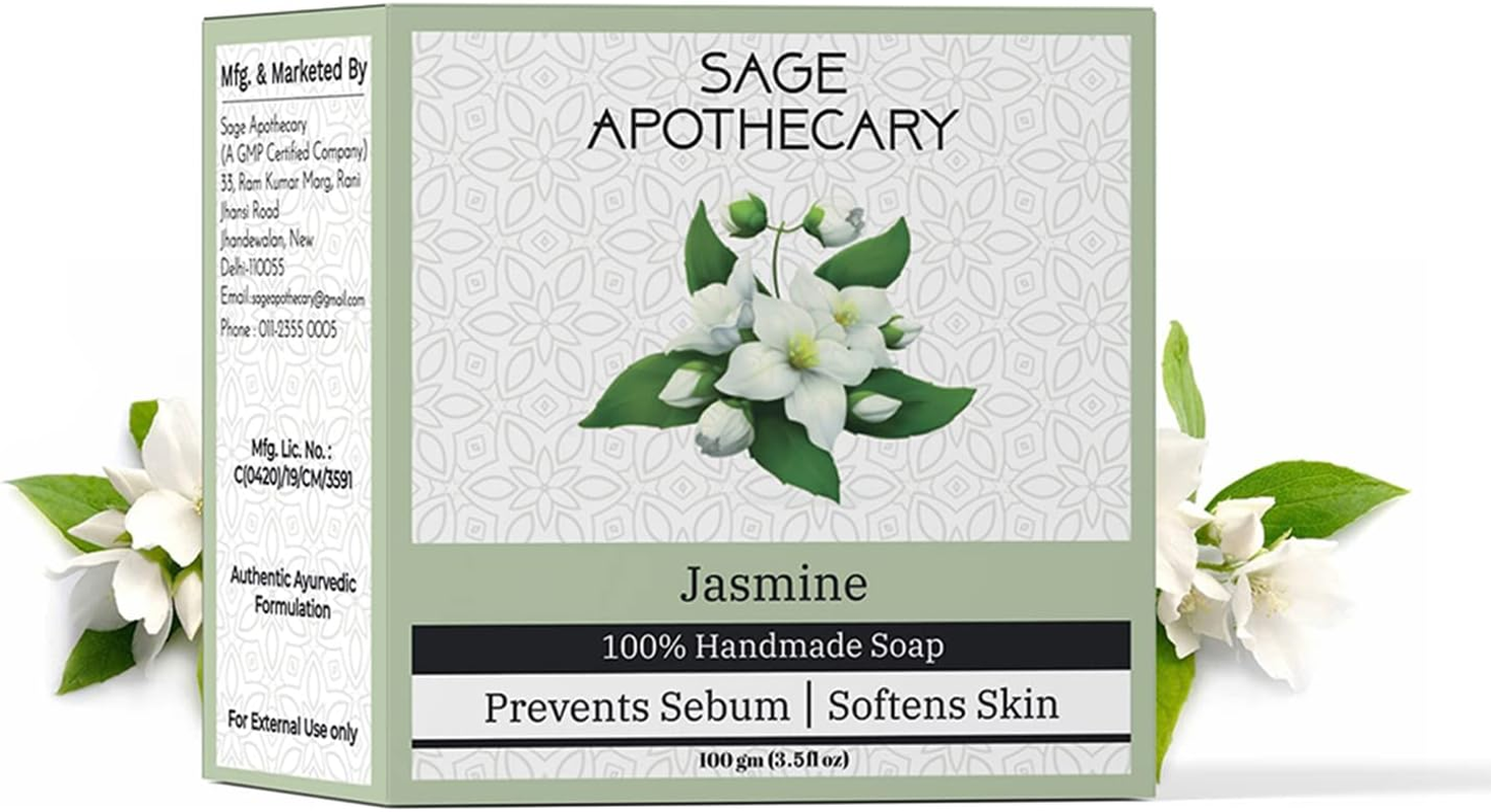 Sage Apothecary Natural Handmade Jasmine Bath Soap with Naturally Derived Ingredients | Softness & Increase Brightness - 100 GM (PACK of 1X 100 GM) image number 2